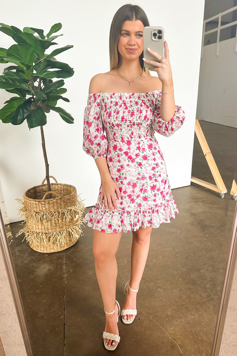  Darling Icon Off Shoulder Smocked Floral Dress - Madison and Mallory