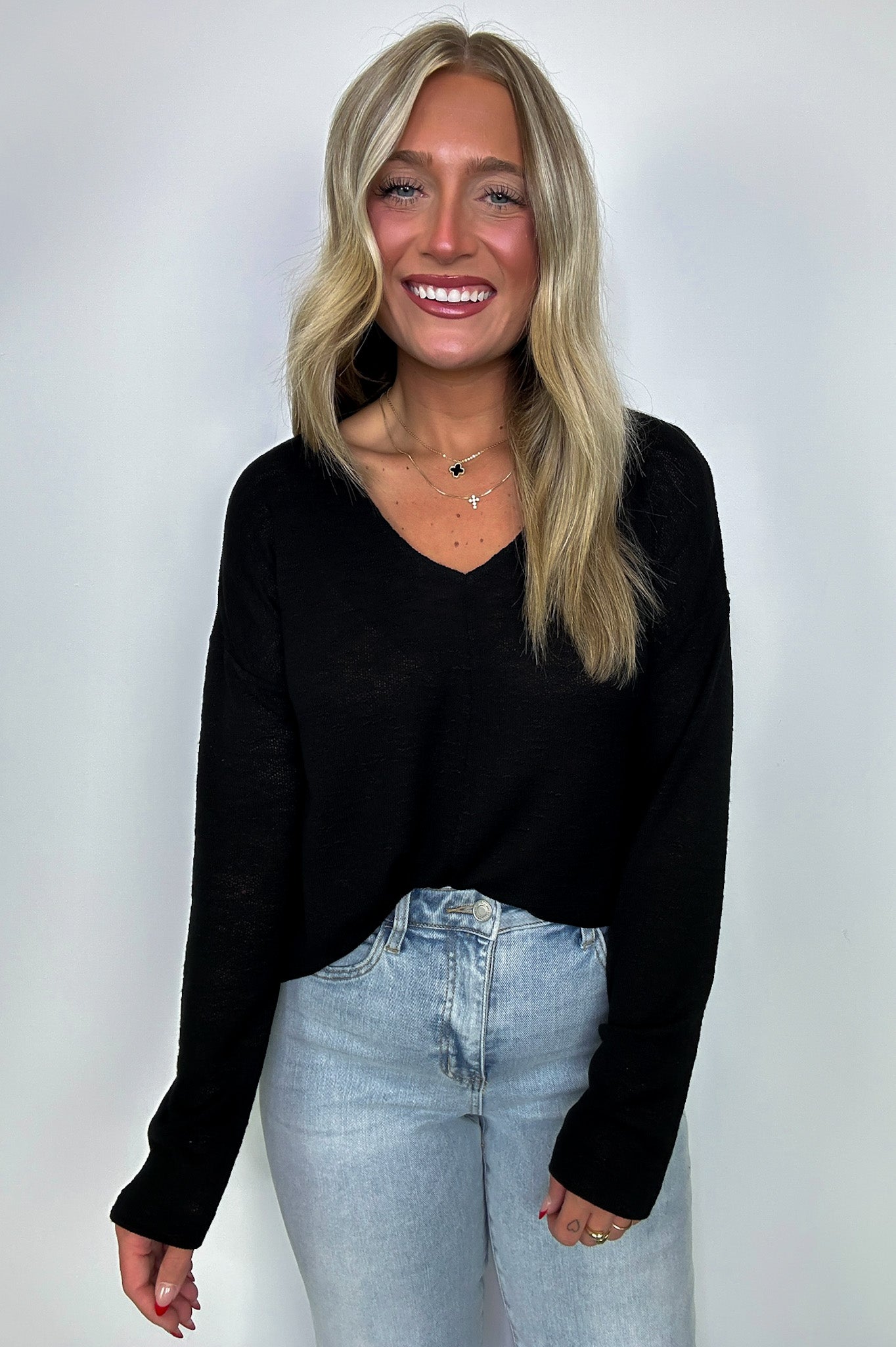 Downtime V-Neck Hacci Knit Top - FINAL SALE - Madison and Mallory