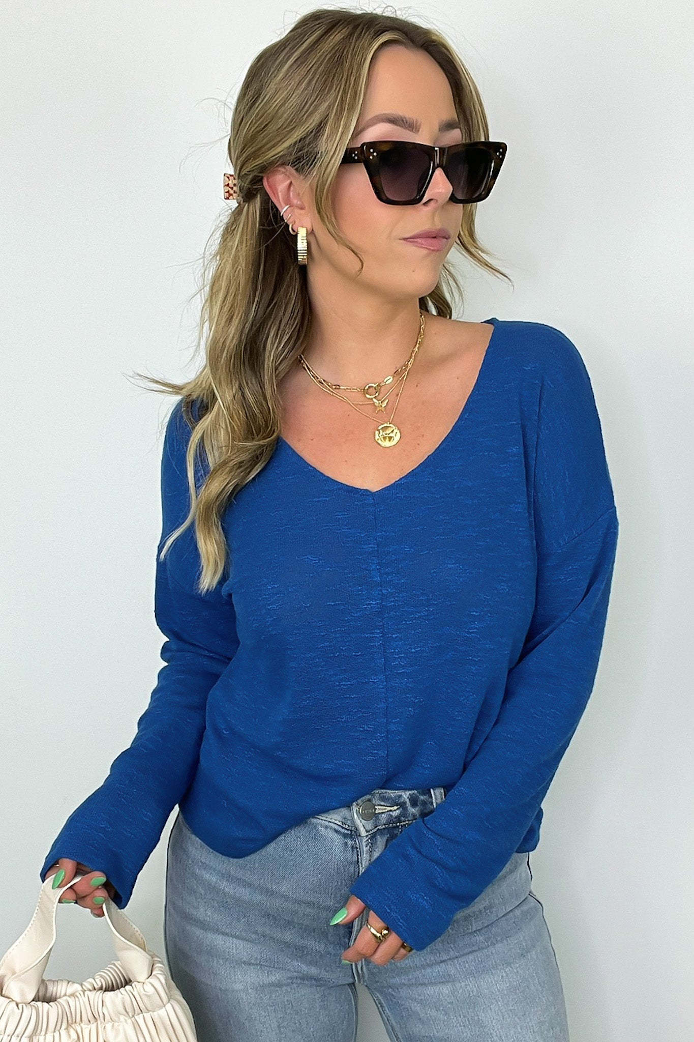 Downtime V-Neck Hacci Knit Top - FINAL SALE - Madison and Mallory