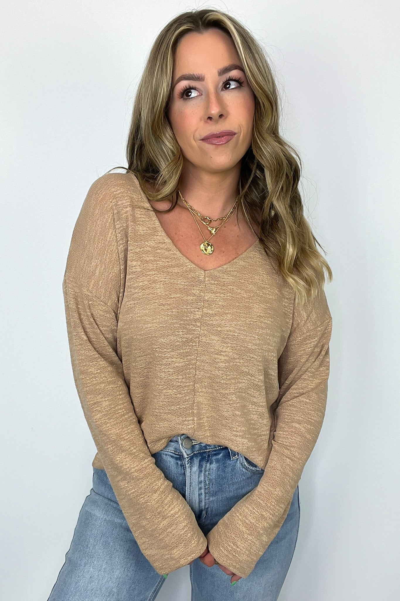 Downtime V-Neck Hacci Knit Top - FINAL SALE - Madison and Mallory
