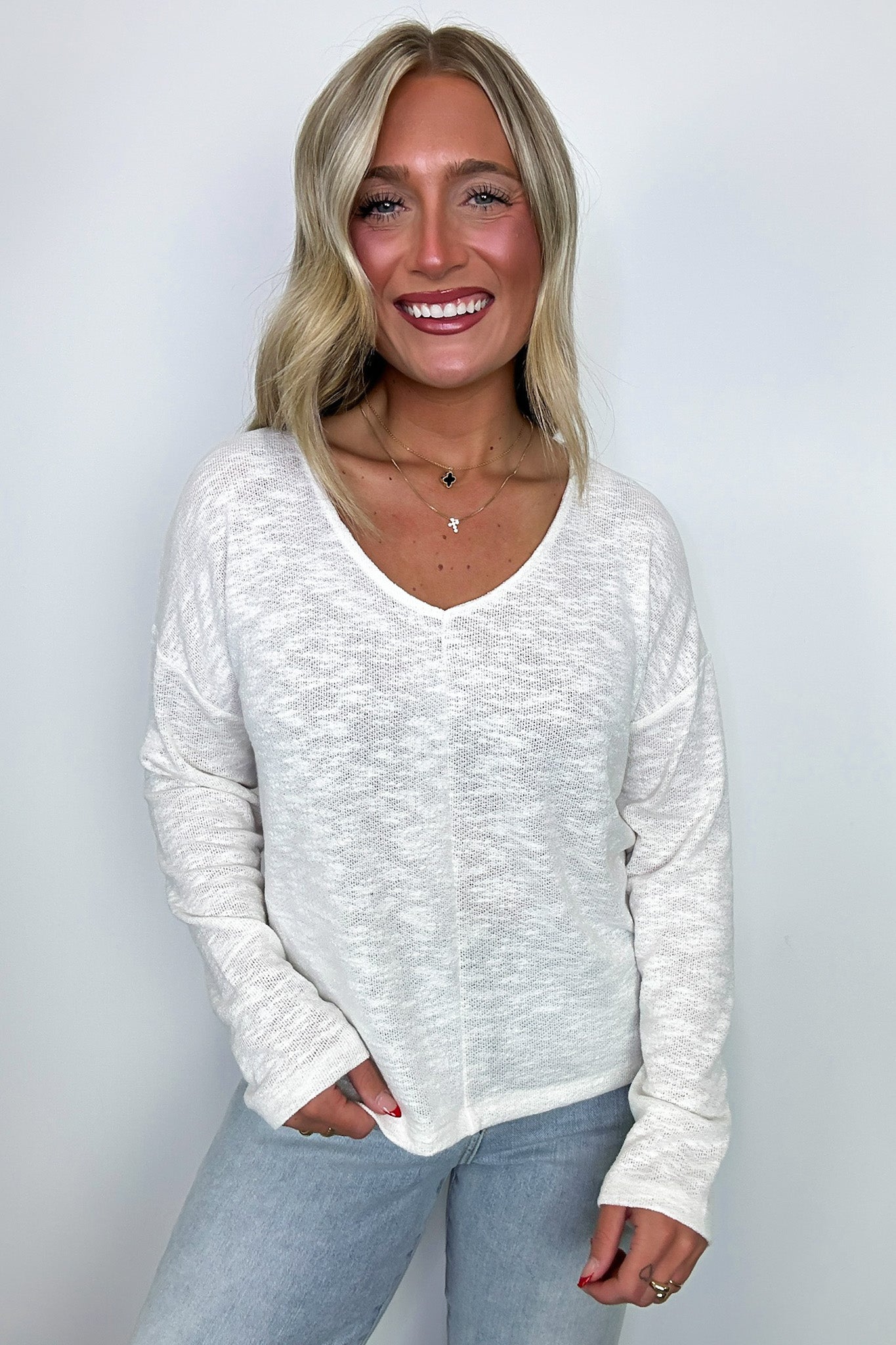 Downtime V-Neck Hacci Knit Top - FINAL SALE - Madison and Mallory