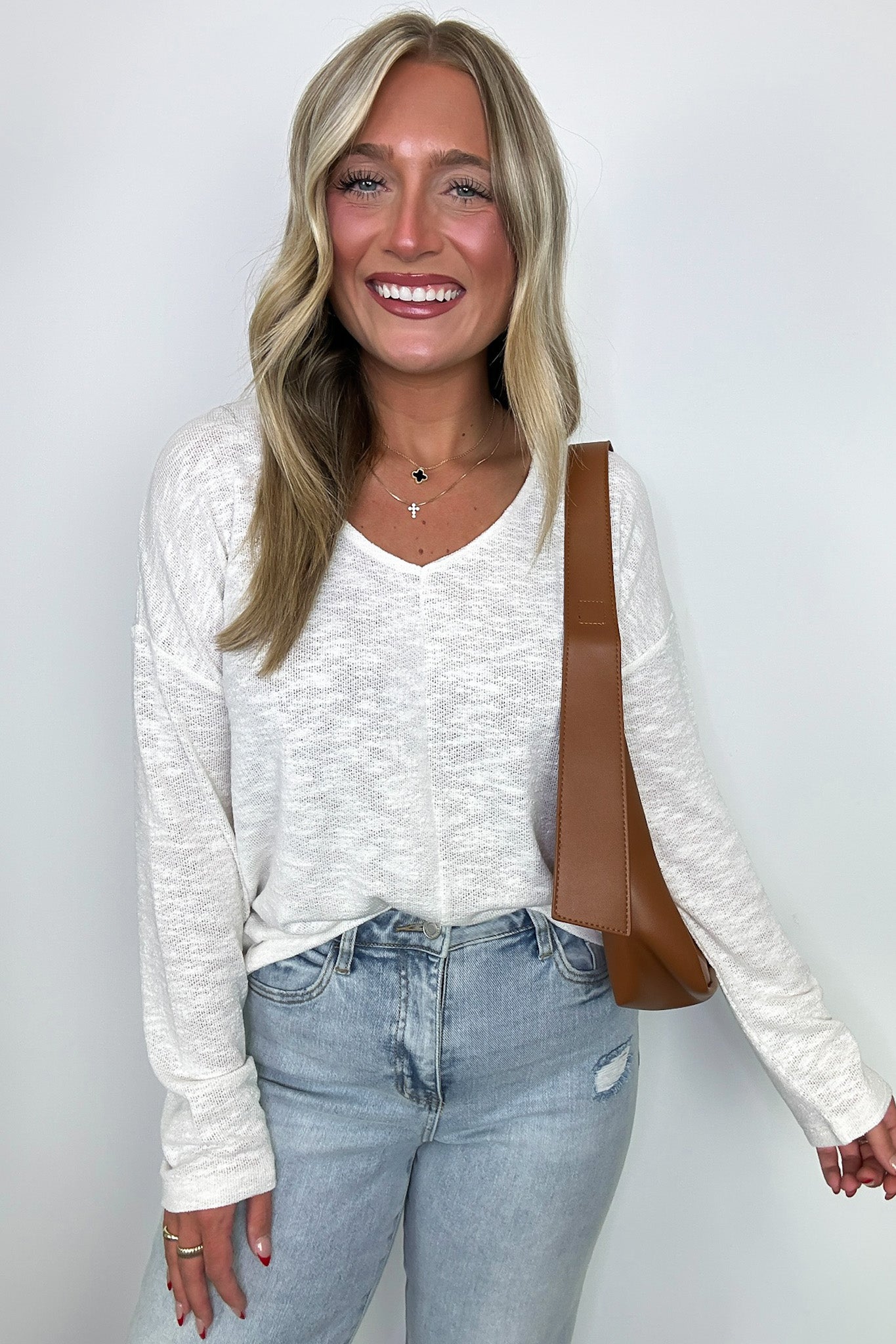 Downtime V-Neck Hacci Knit Top - FINAL SALE - Madison and Mallory