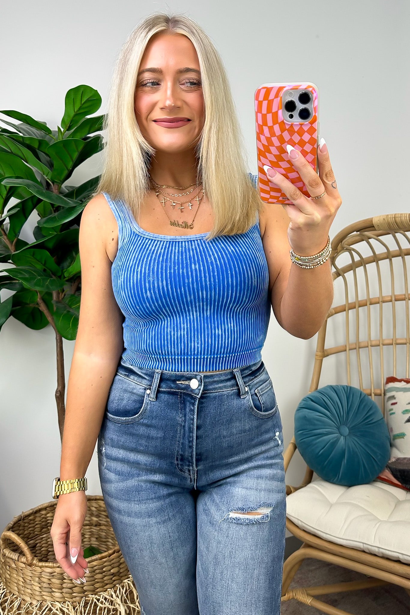 Dream Weekend Acid Wash Two-Way Neckline Tank Top - FINAL SALE - Madison and Mallory