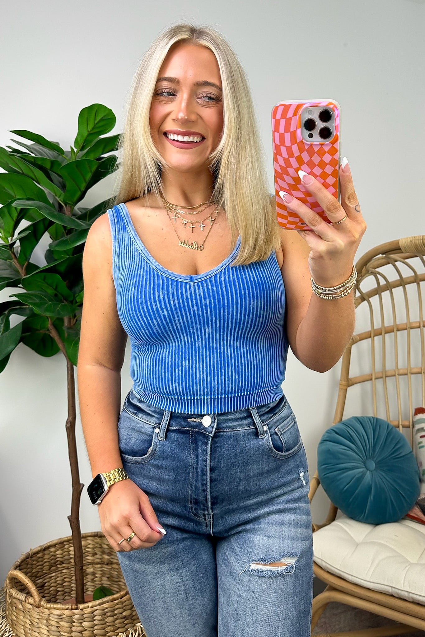 Dream Weekend Acid Wash Two-Way Neckline Tank Top - FINAL SALE - Madison and Mallory