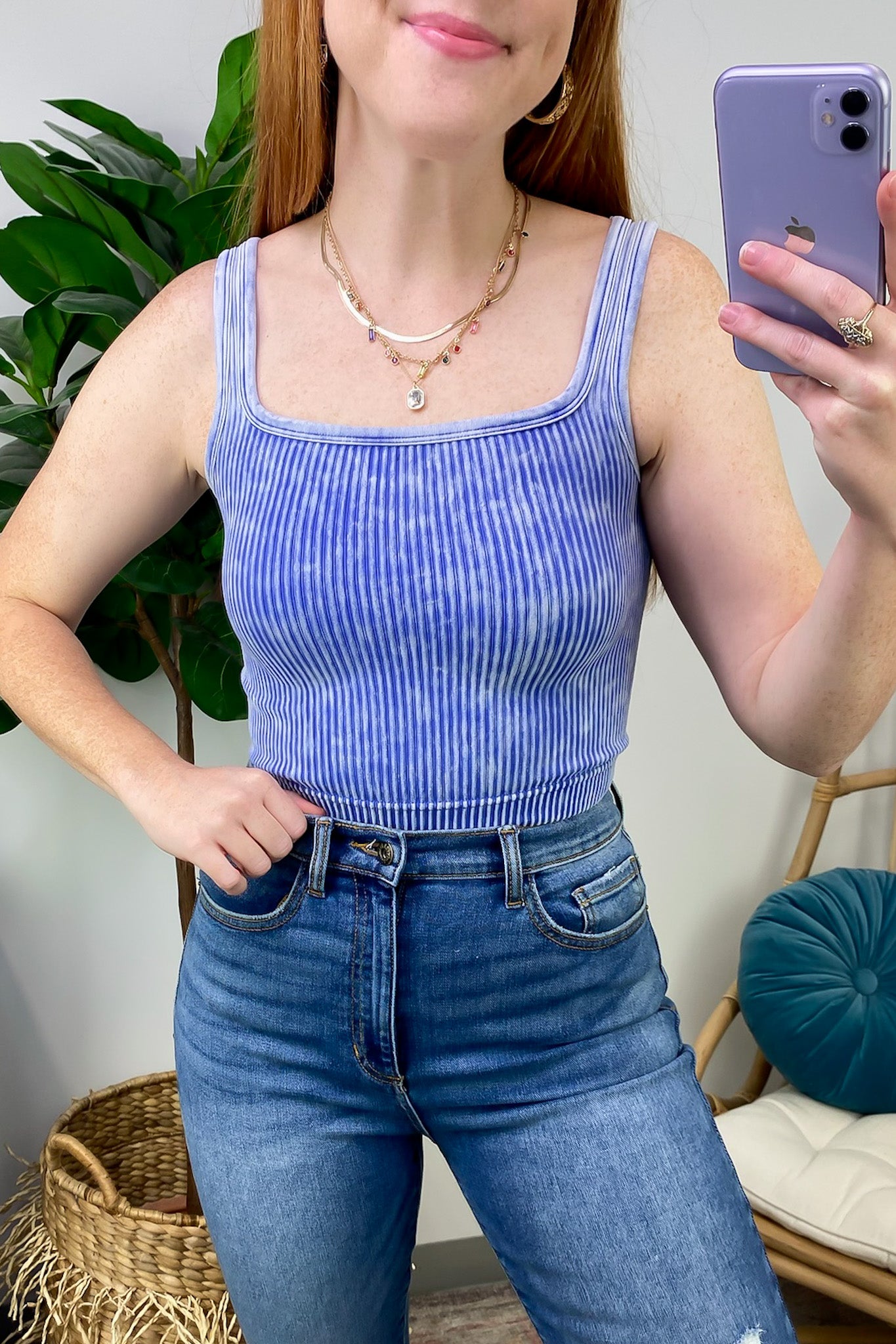 Dream Weekend Acid Wash Two-Way Neckline Tank Top - FINAL SALE - Madison and Mallory