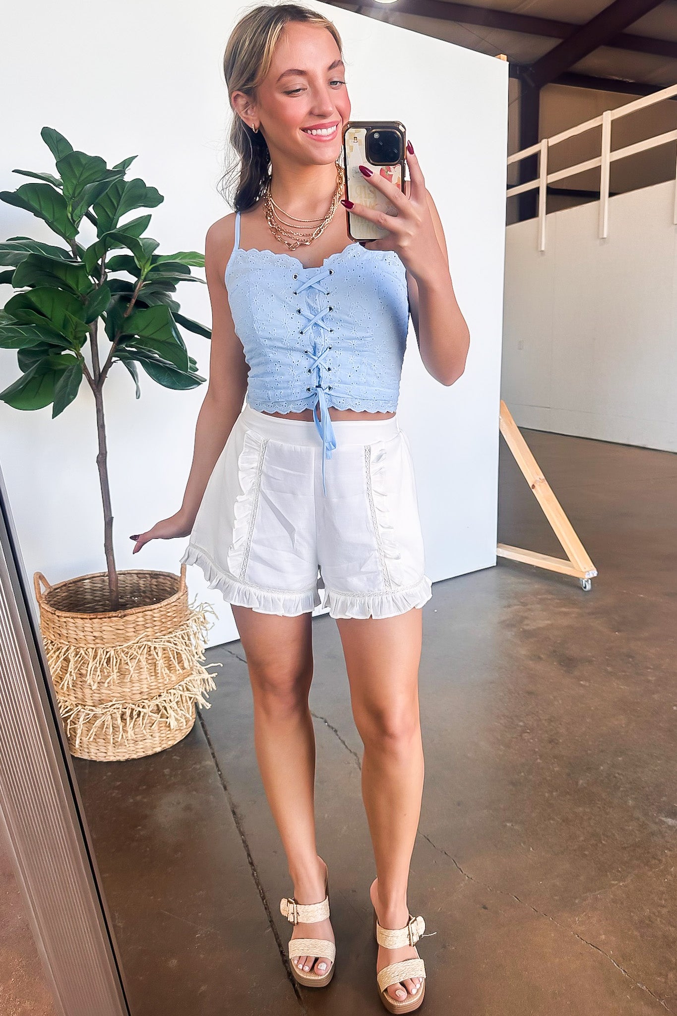 Dreamy Impression Eyelet Lace Up Top - FINAL SALE - Madison and Mallory