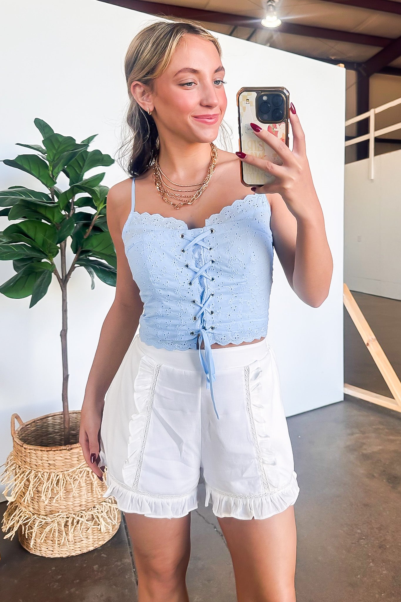 Dreamy Impression Eyelet Lace Up Top - FINAL SALE - Madison and Mallory
