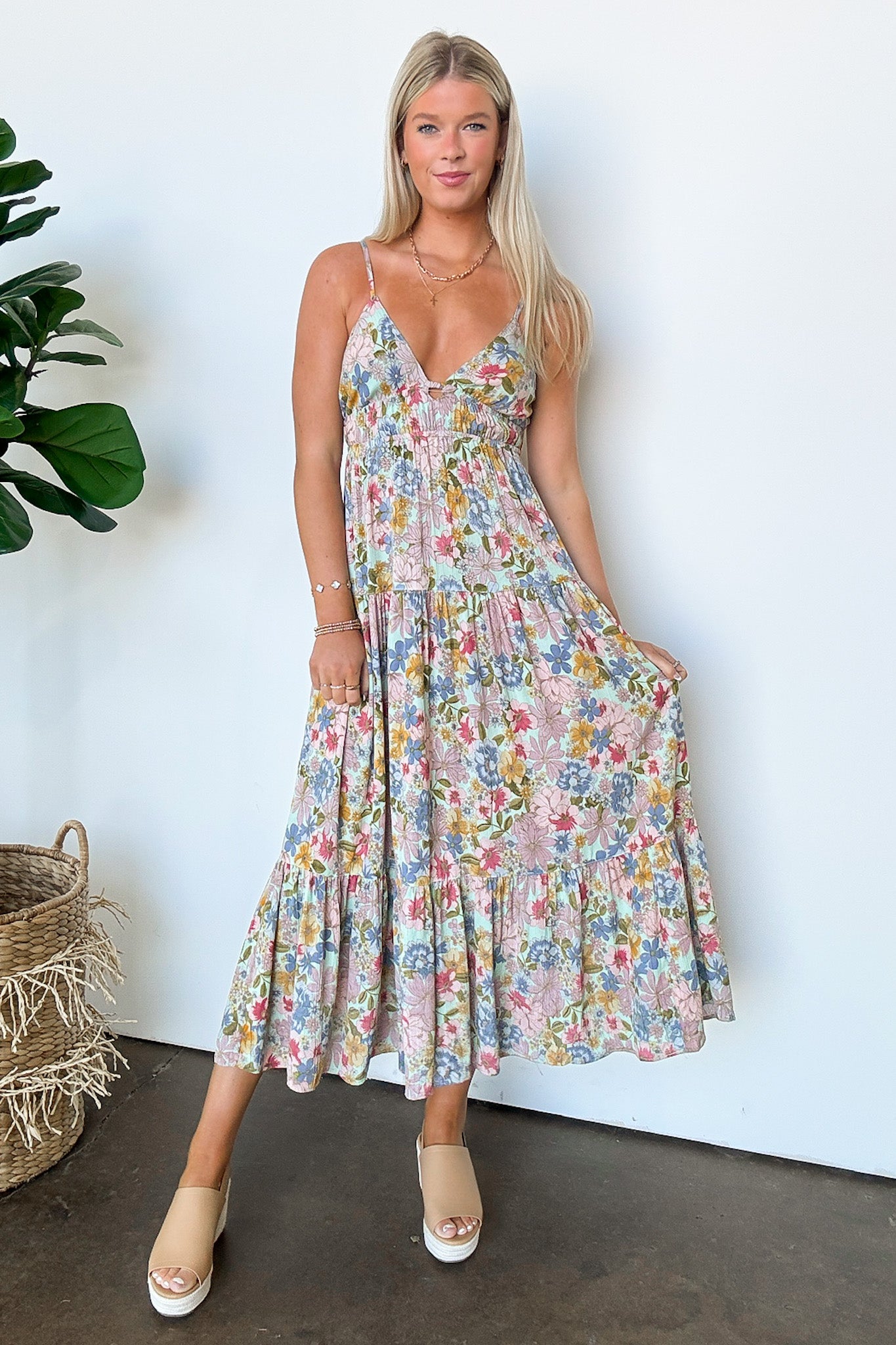  Dreamy Personality V-Neck Smocked Floral Maxi Dress - Madison and Mallory
