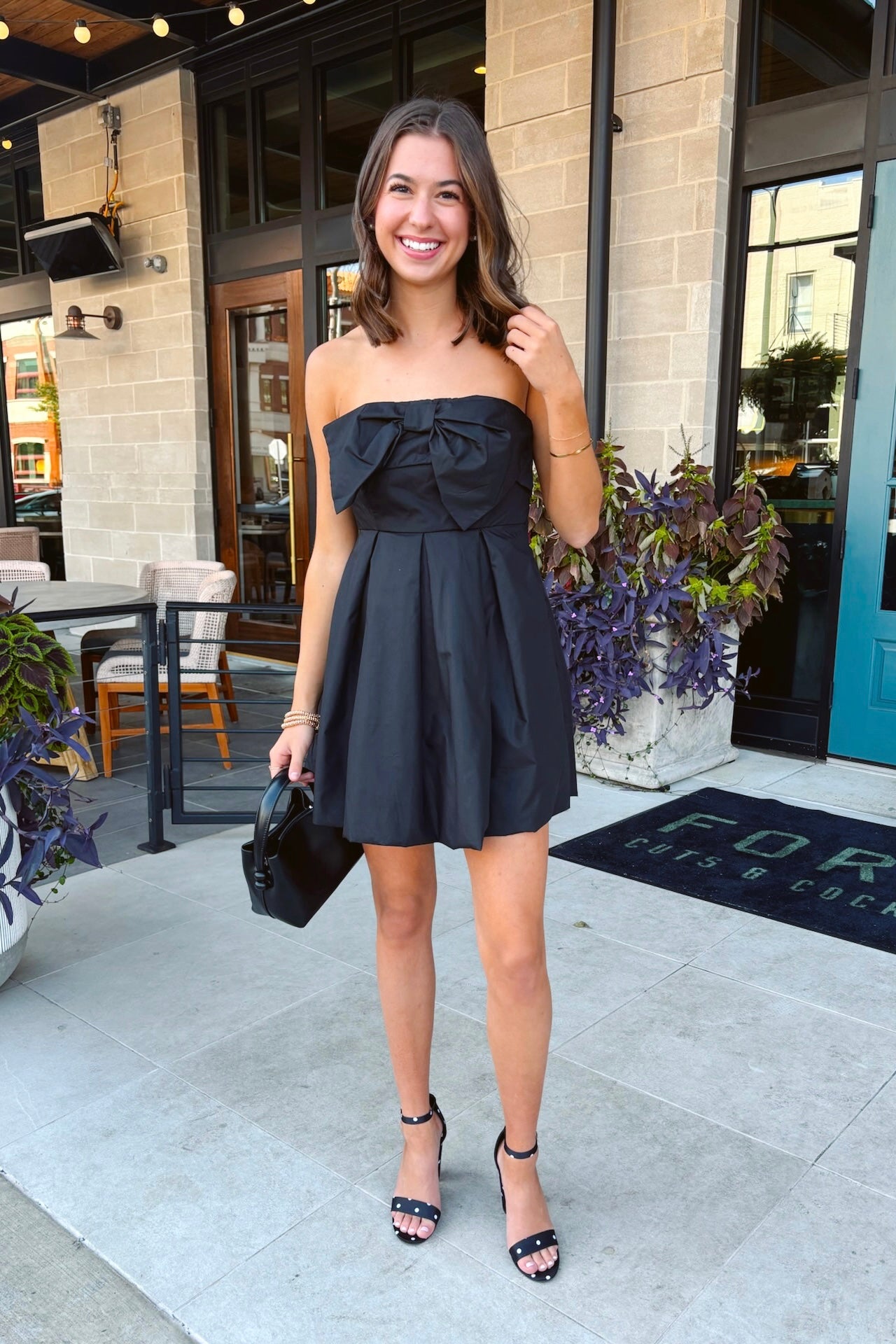 black balloon dress Suave Mood Bow Balloon Hem Strapless Dress