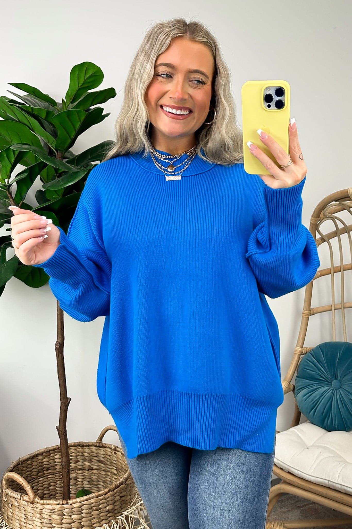 Ocean Blue / S Easy Retreat Oversized Side Slit Sweater - FINAL SALE - Madison and Mallory