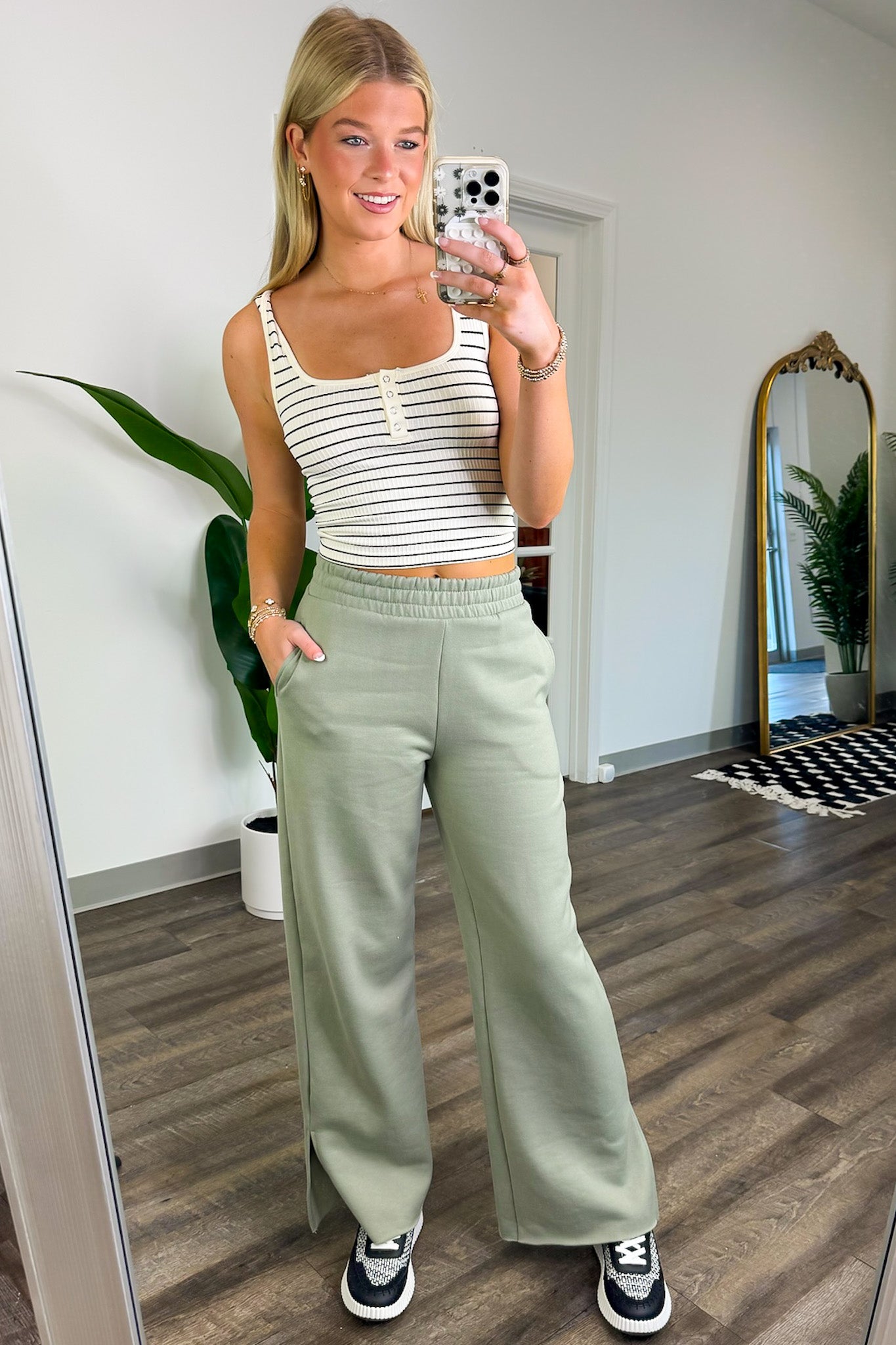 Easygoing Style Wide Leg Front Slit Lounge Pants - Madison and Mallory