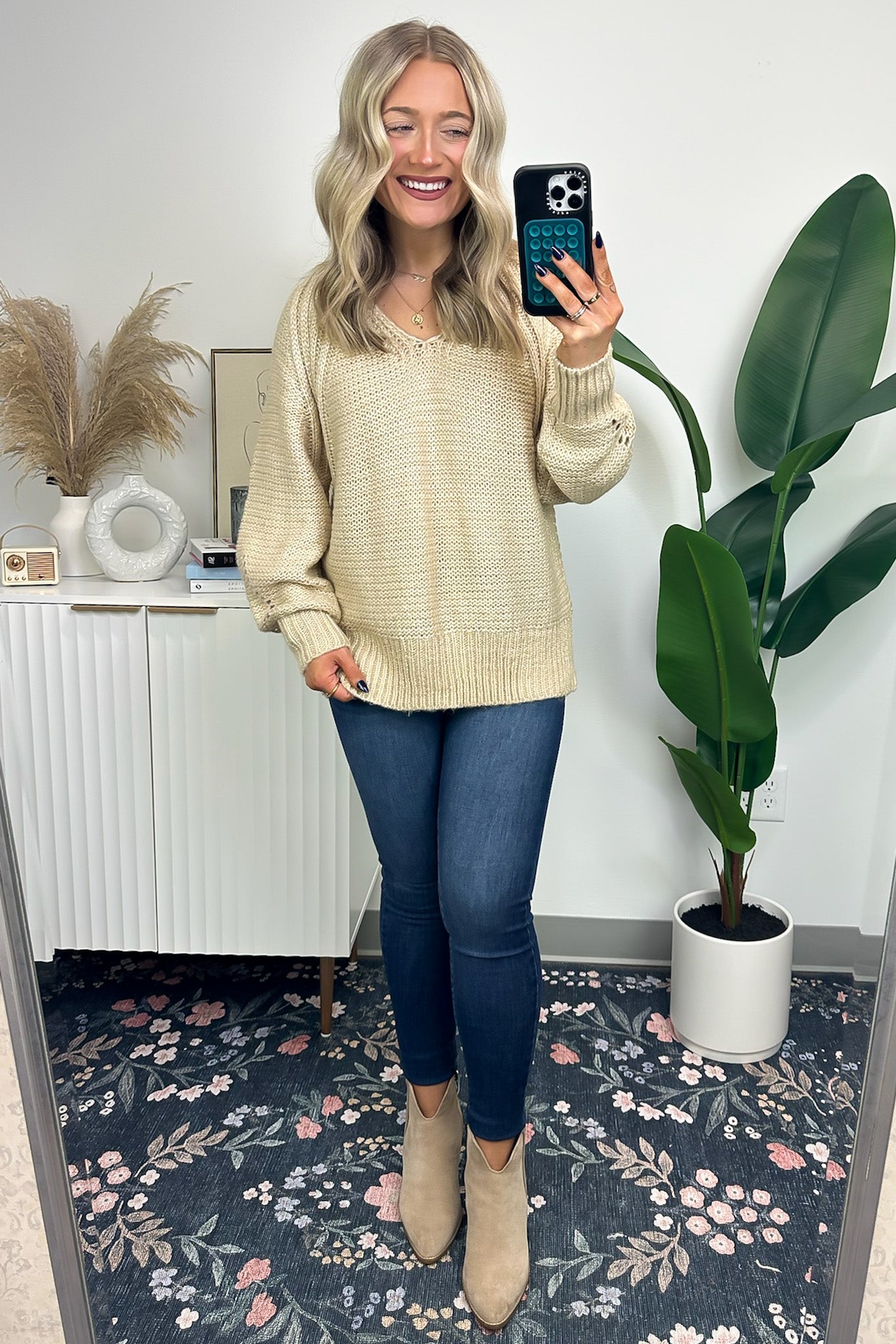 Elain Puff Sleeve Eyelet Knit Sweater - FINAL SALE - Madison and Mallory