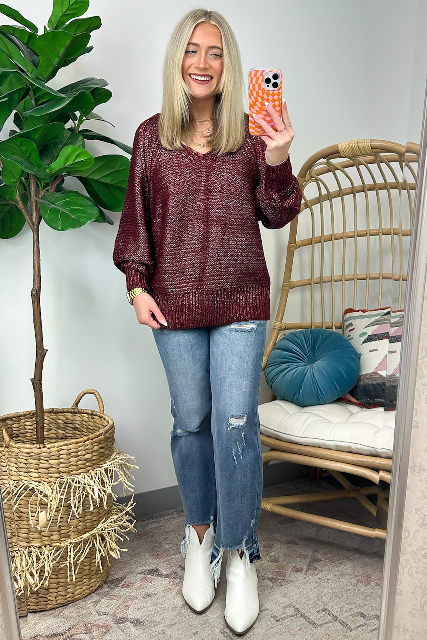 Elain Puff Sleeve Eyelet Knit Sweater - FINAL SALE - Madison and Mallory