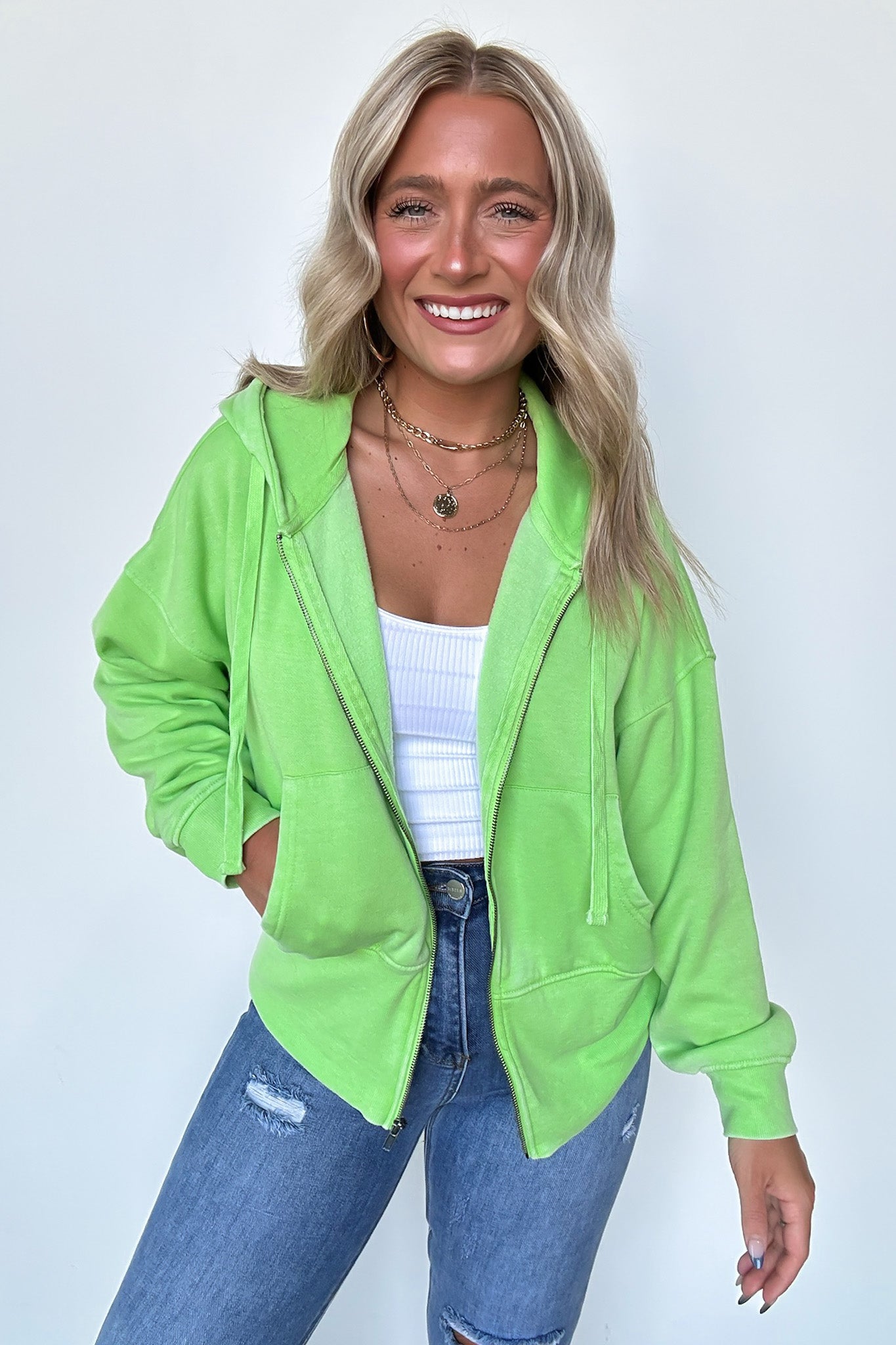Green Glow / S Elaynah Fleece Tapered Hoodie Jacket - BACK IN STOCK - Madison and Mallory