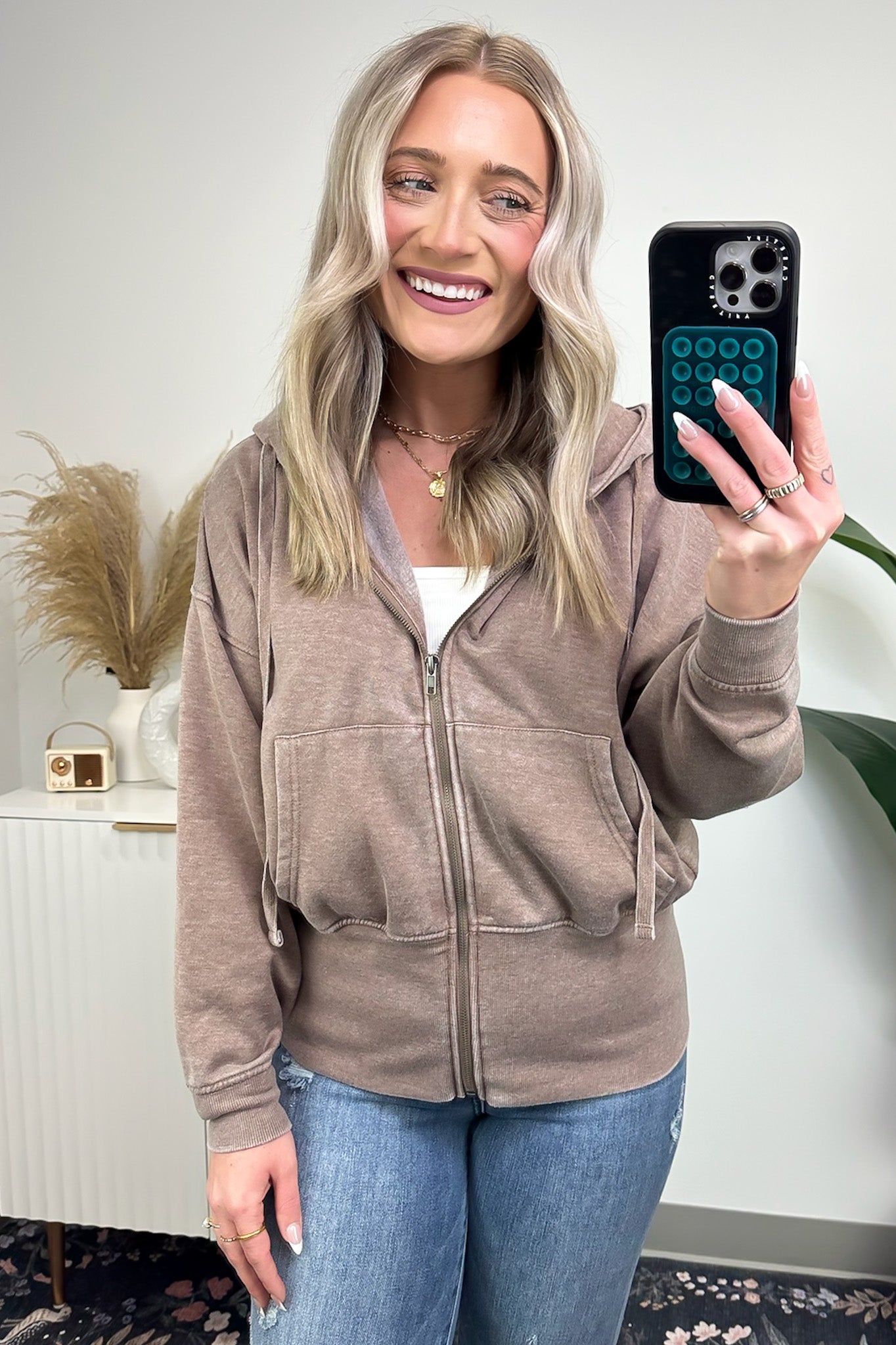 Cocoa Dust / S Elaynah Fleece Tapered Hoodie Jacket - BACK IN STOCK - Madison and Mallory