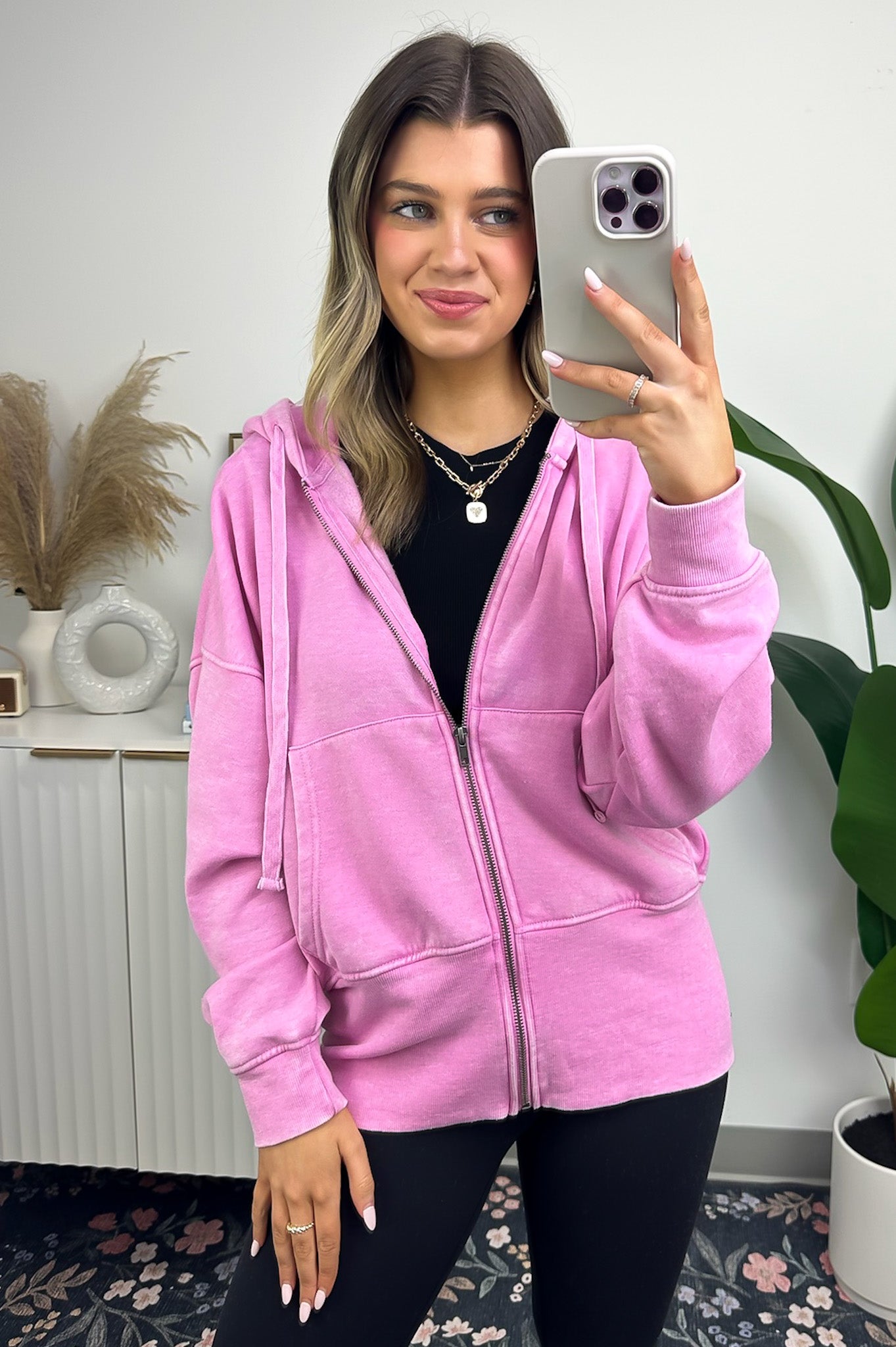 Fuchsia / S Elaynah Fleece Tapered Hoodie Jacket - BACK IN STOCK - Madison and Mallory