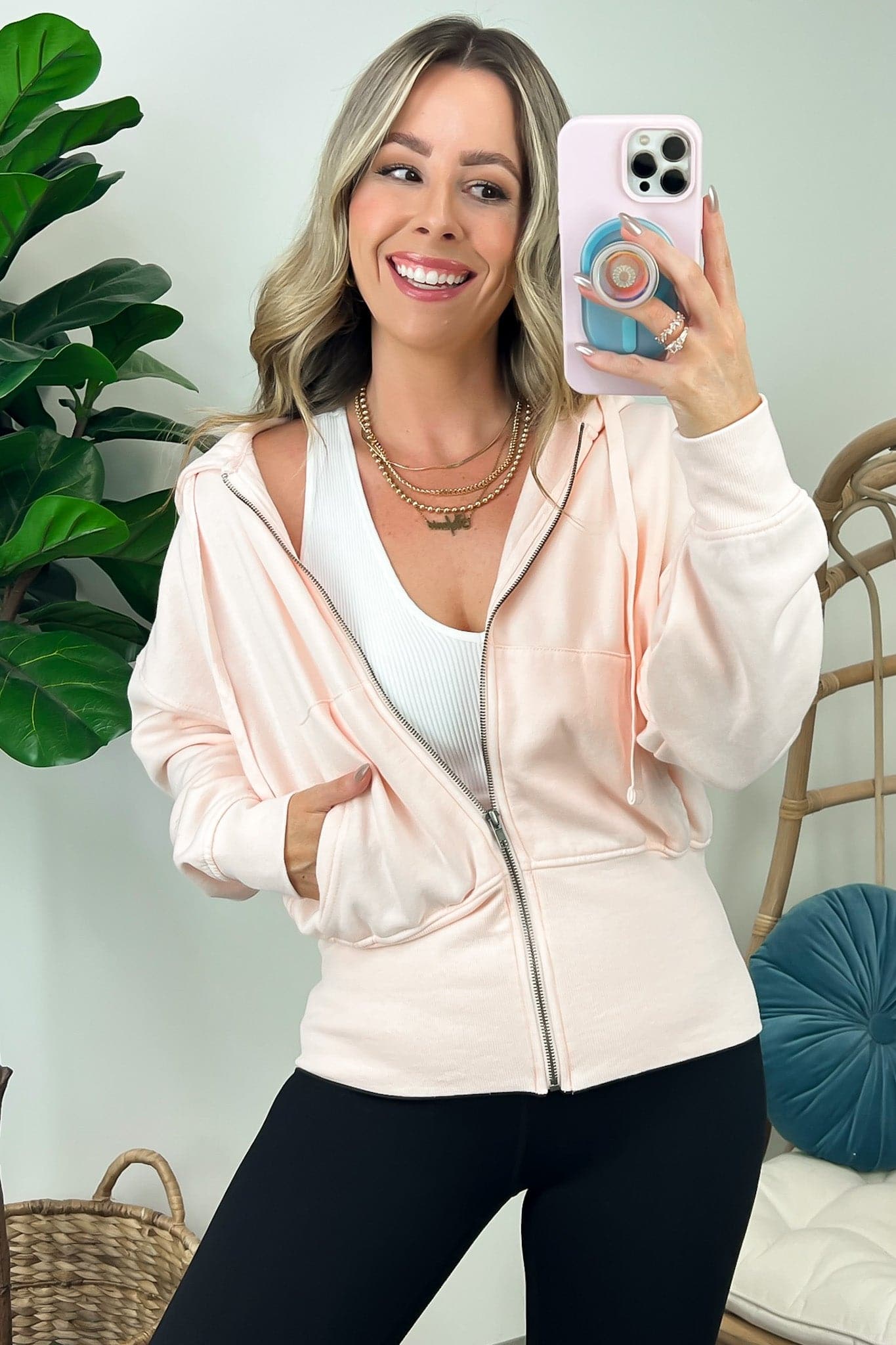 Pearl Blush / S Elaynah Fleece Tapered Hoodie Jacket - BACK IN STOCK - Madison and Mallory