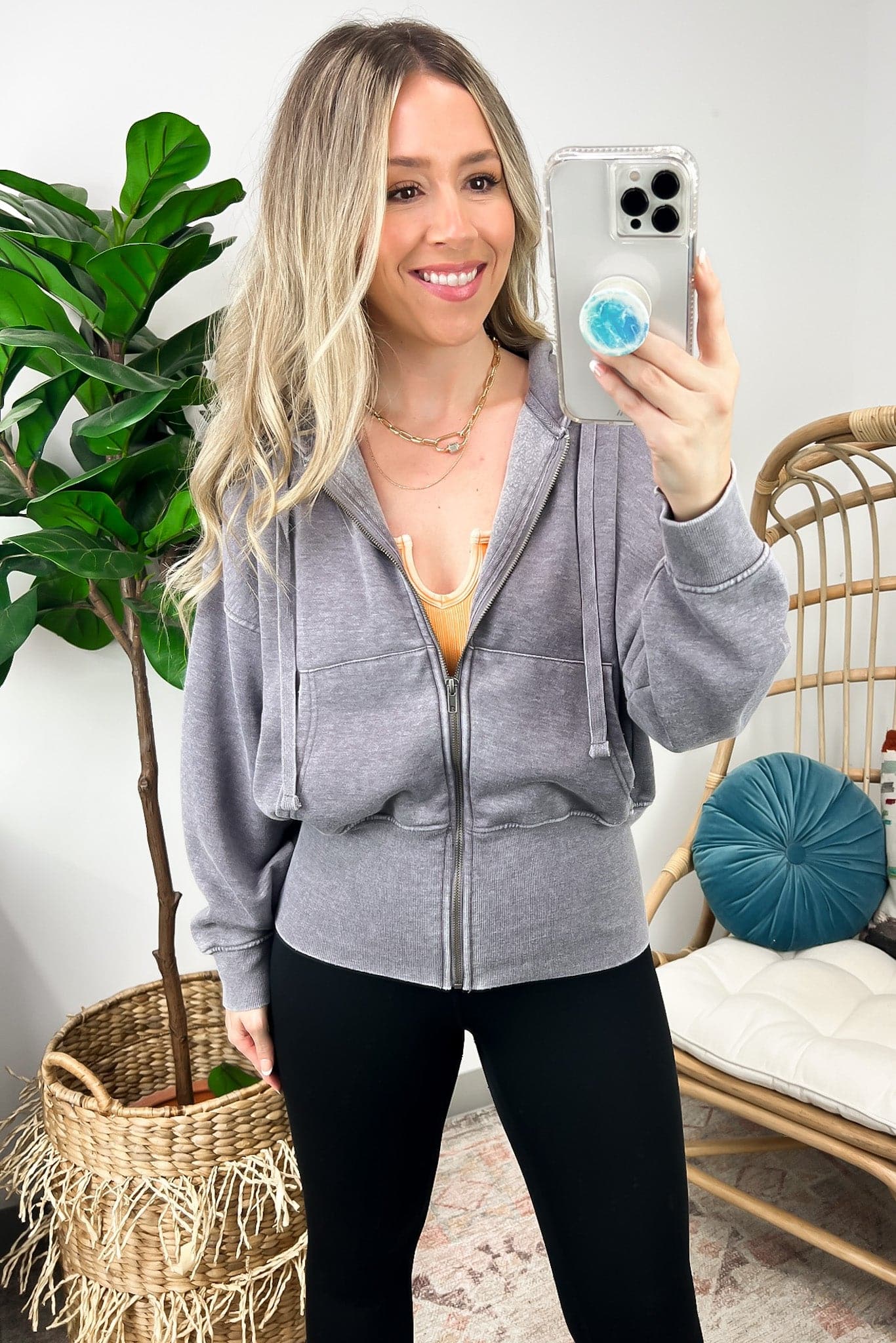 Gray / S Elaynah Fleece Tapered Hoodie Jacket - BACK IN STOCK - Madison and Mallory