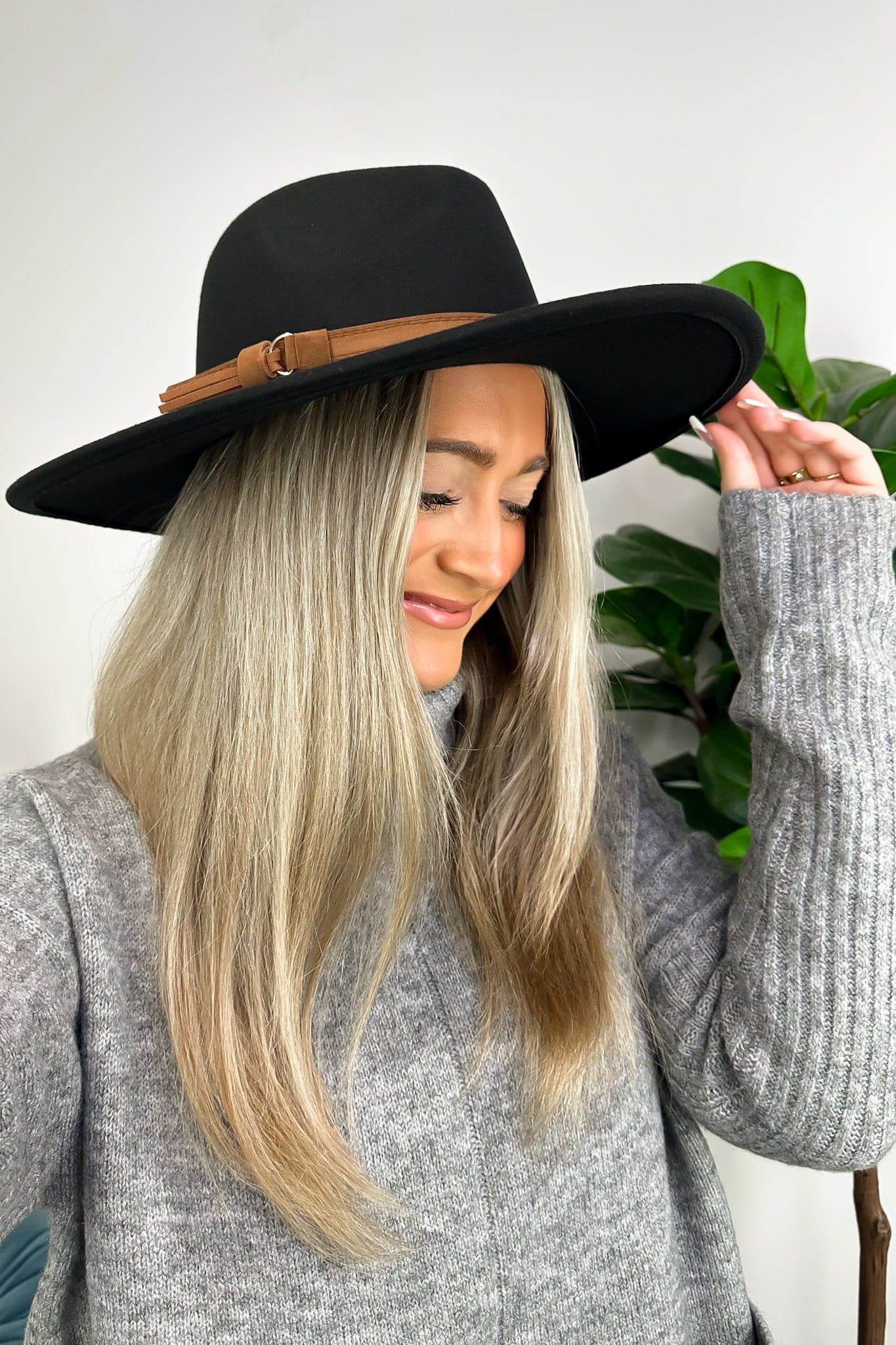 Black Elevated Choice Wide Brim Panama Fedora Hat - FINAL SALE - Madison and Mallory