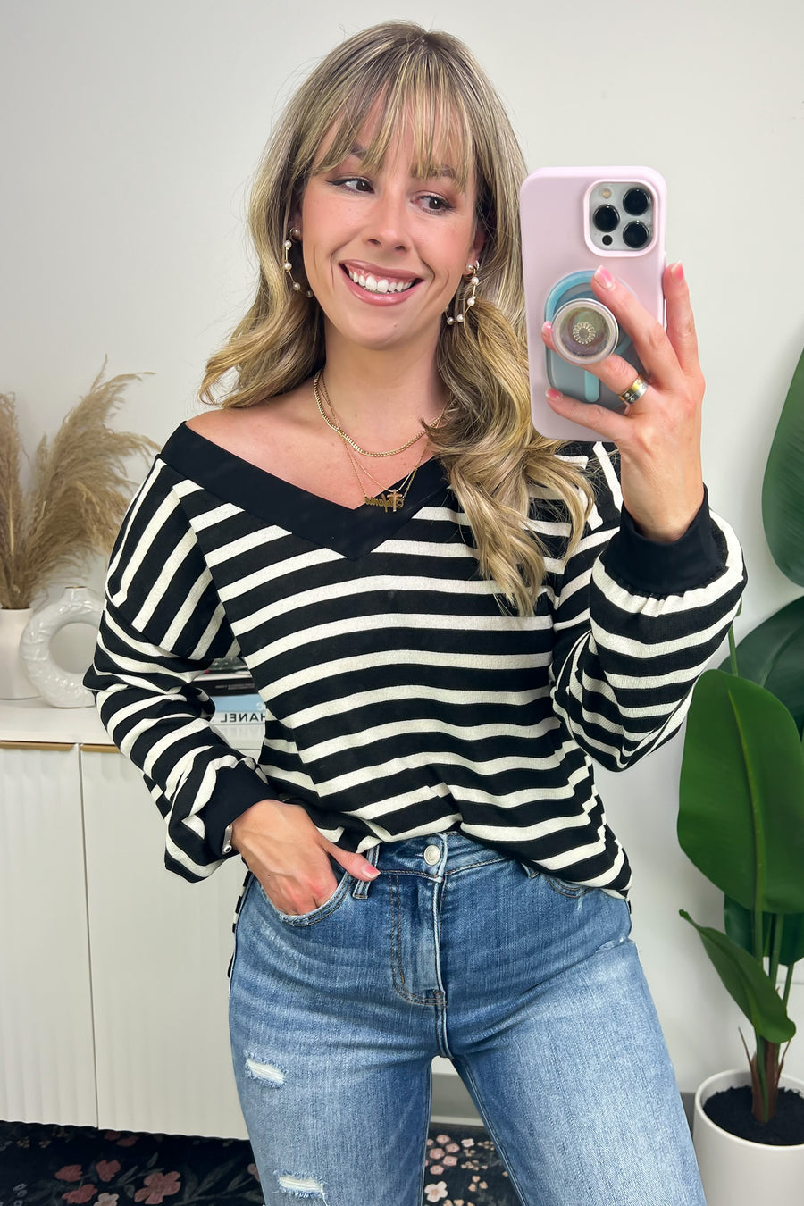  Elize V-Neck Long Sleeve Striped Top - Madison and Mallory