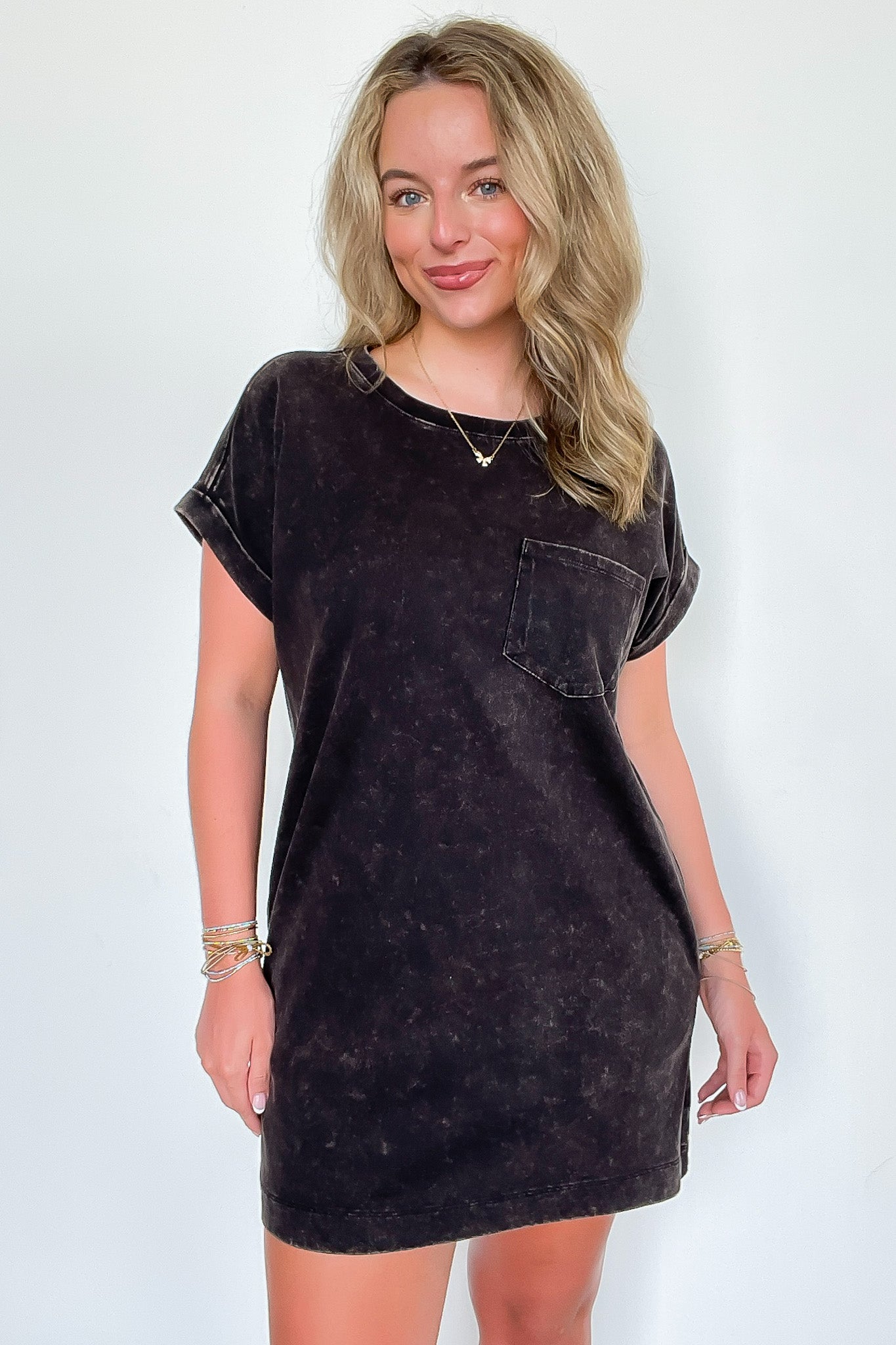 Ash Black / S Essential Trend Acid Wash T-Shirt Dress - Madison and Mallory