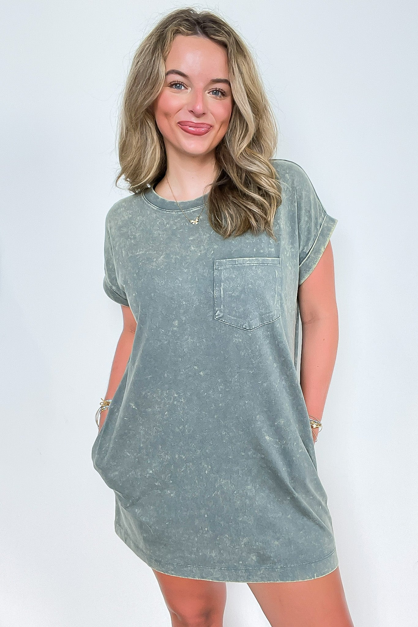 Ash Jade / S Essential Trend Acid Wash T-Shirt Dress - Madison and Mallory