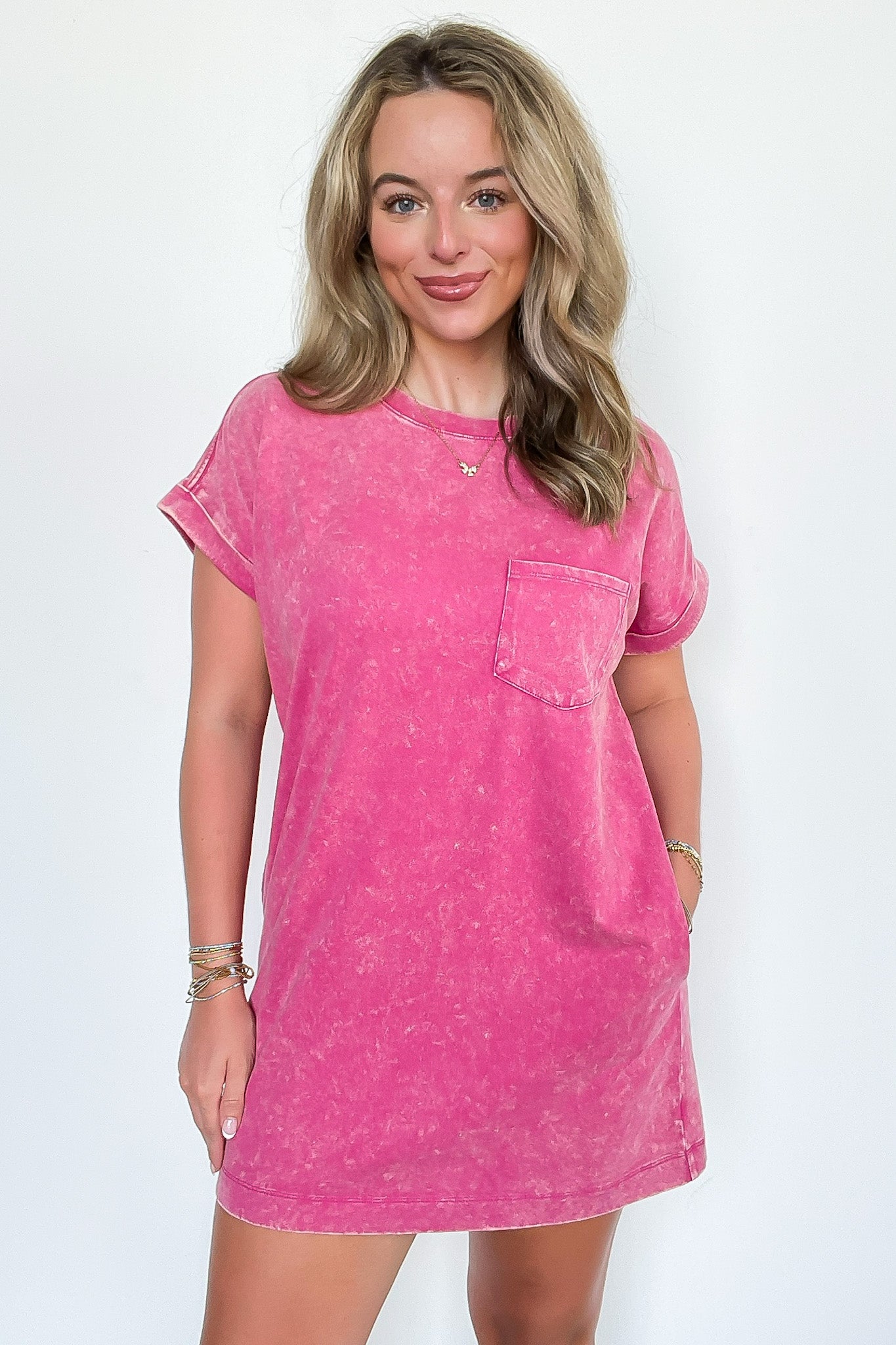 Ash Pink / S Essential Trend Acid Wash T-Shirt Dress - Madison and Mallory