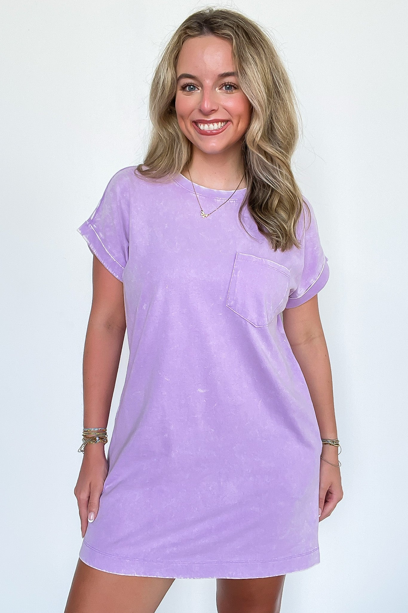 Bright Lavender / S Essential Trend Acid Wash T-Shirt Dress - Madison and Mallory
