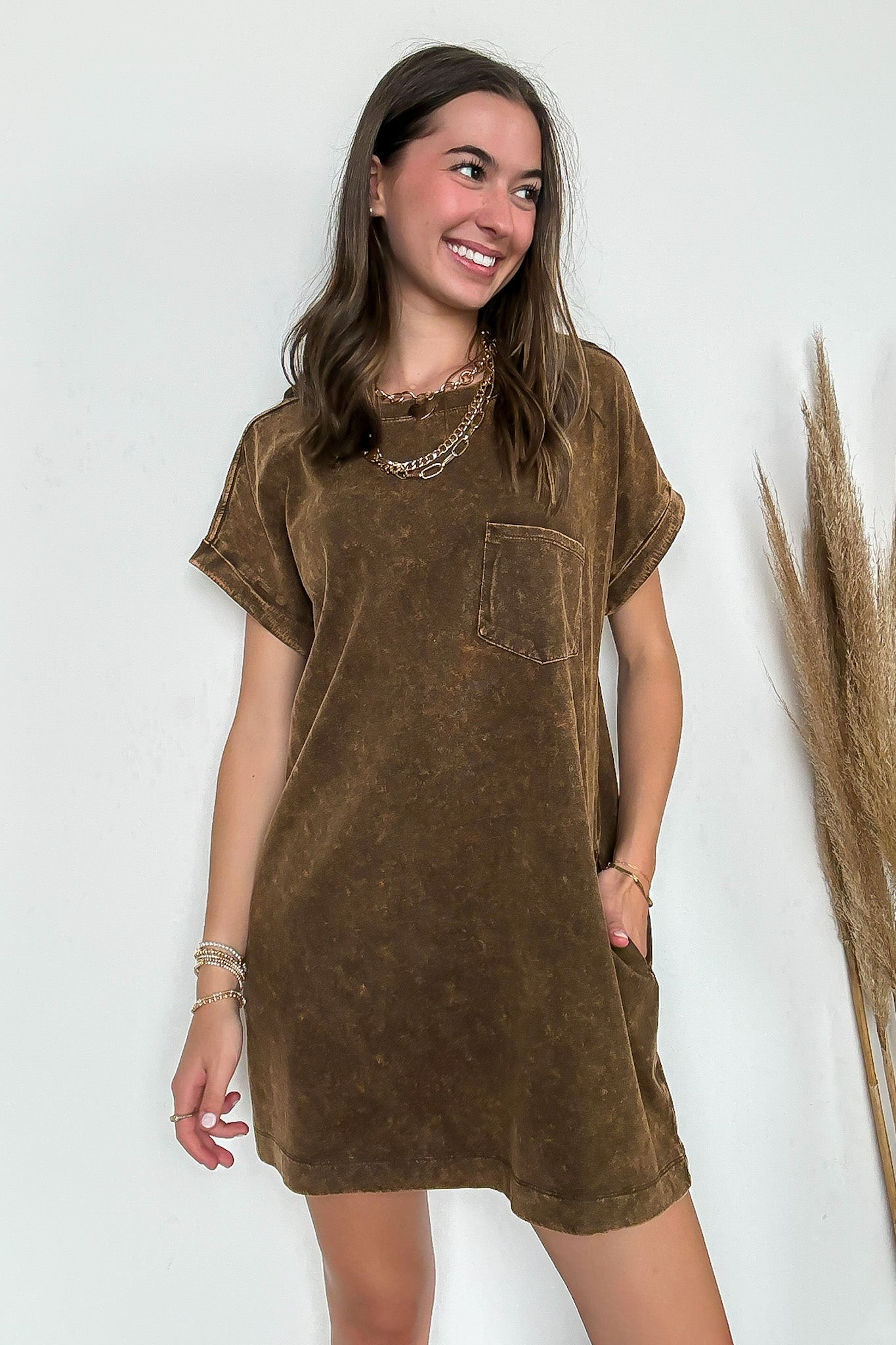 Essential Trend Acid Wash T-Shirt Dress - Madison and Mallory