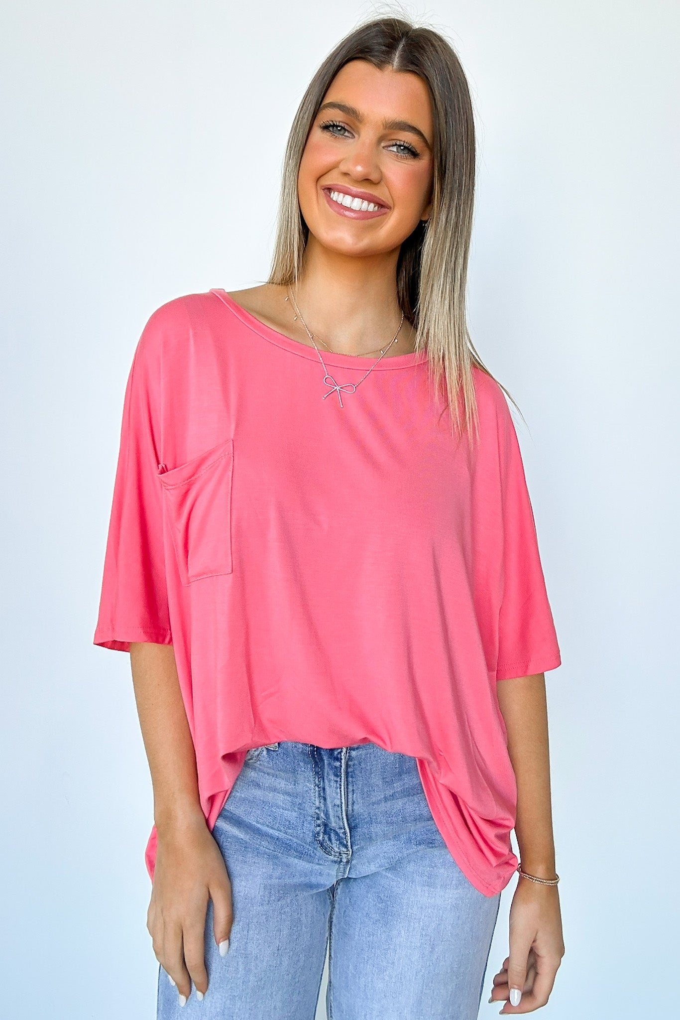 Coral / S Evans Relaxed Fit Pocket Top - Madison and Mallory