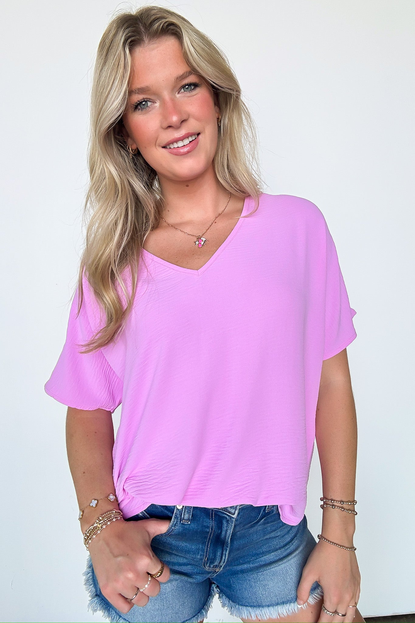 Mauve / S Evlynn V-Neck Short Sleeve Top - BACK IN STOCK - Madison and Mallory