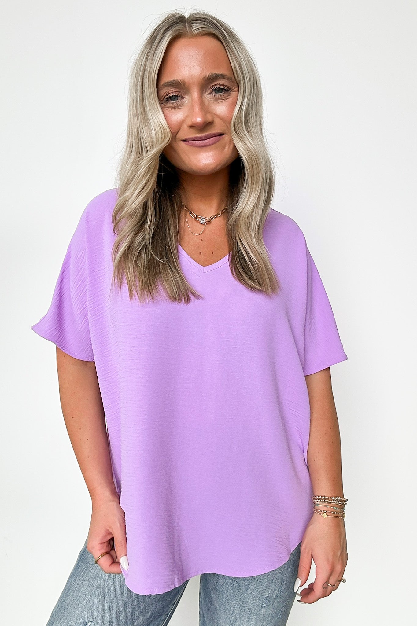 Bright Lavender / S Evlynn V-Neck Short Sleeve Top - BACK IN STOCK - Madison and Mallory
