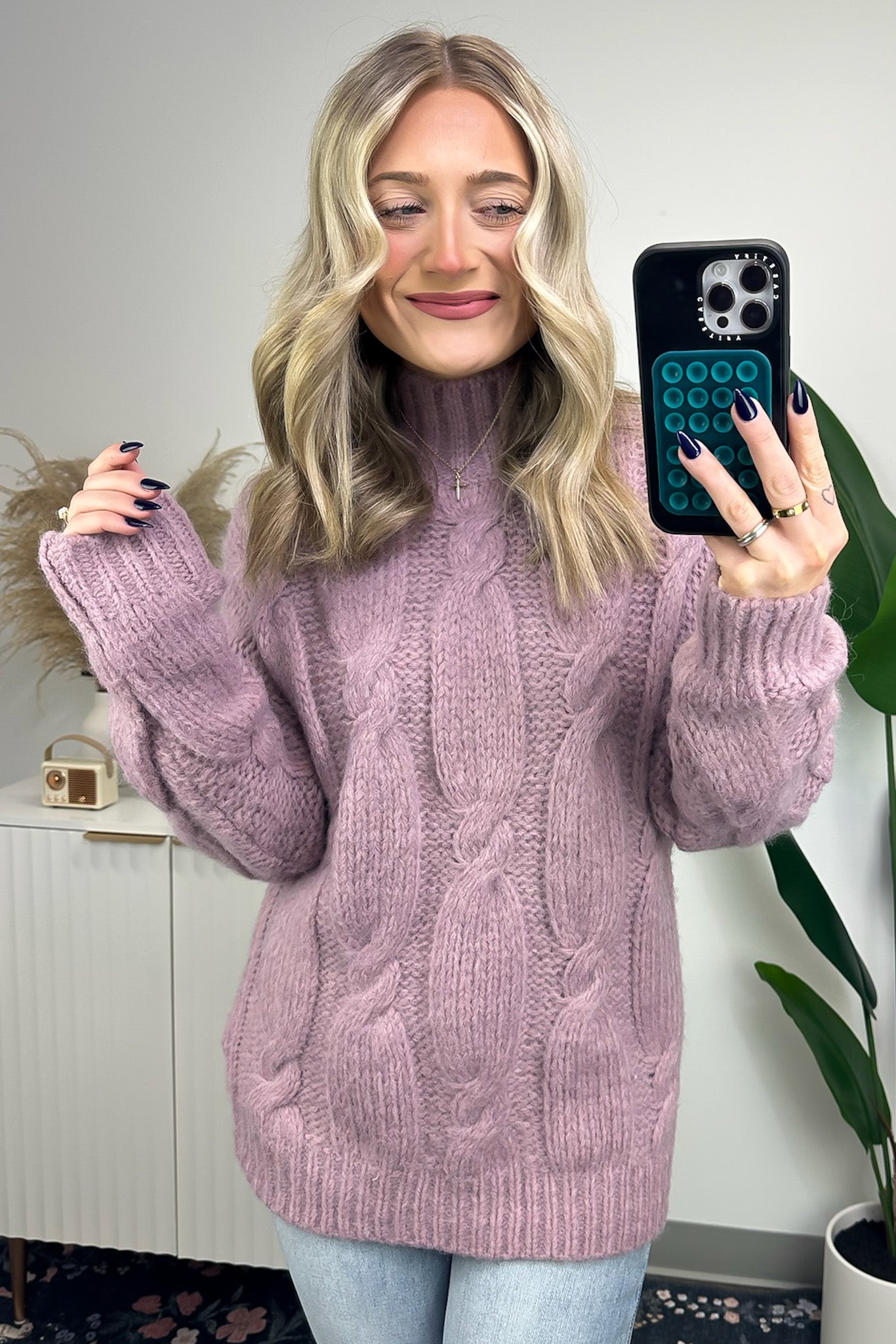 S / Mauve Fall and Forever Cable Knit Turtleneck Sweater - FINAL SALE - Madison and Mallory
