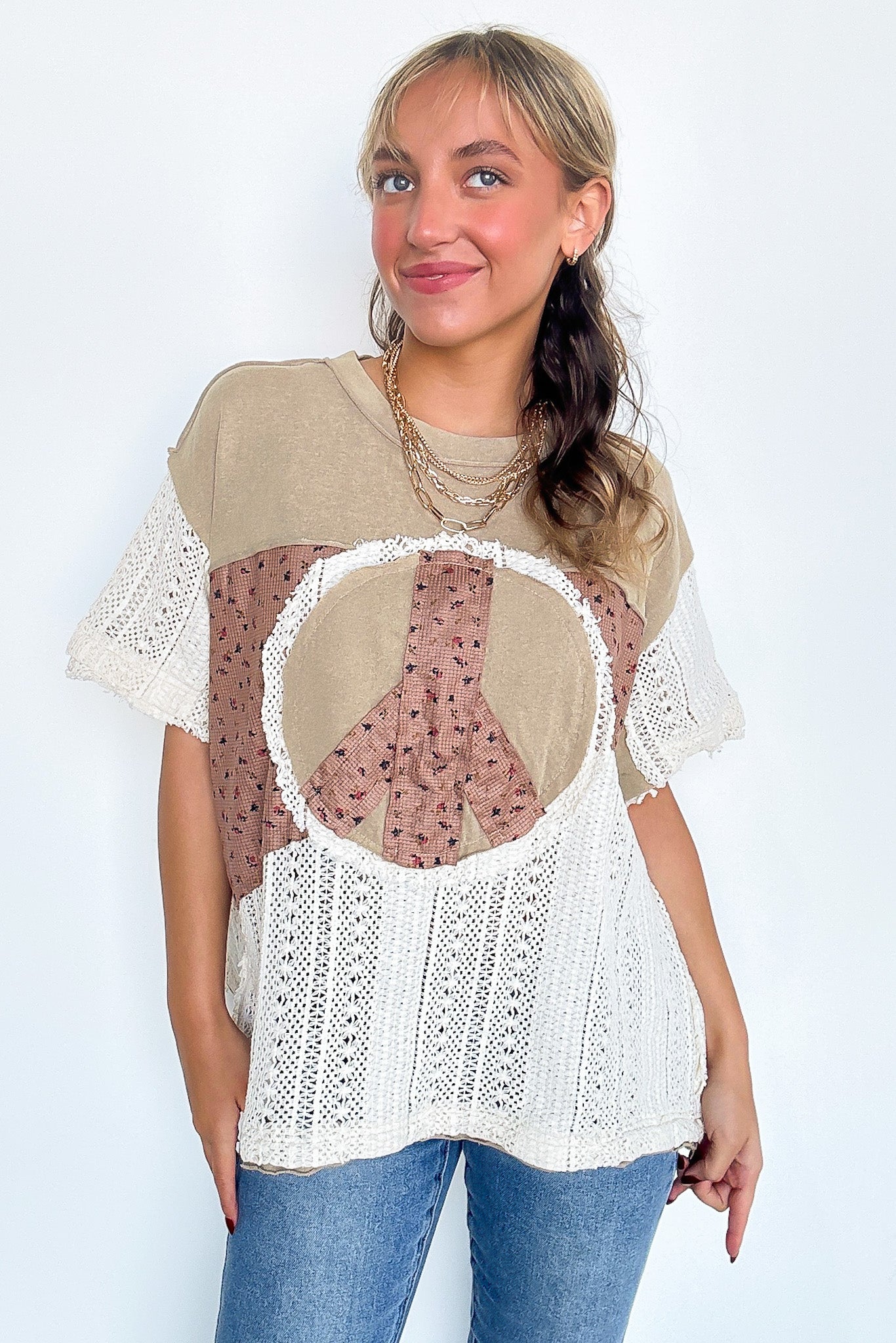 Far Out Peace Sign Contrast Top - FINAL SALE - Madison and Mallory