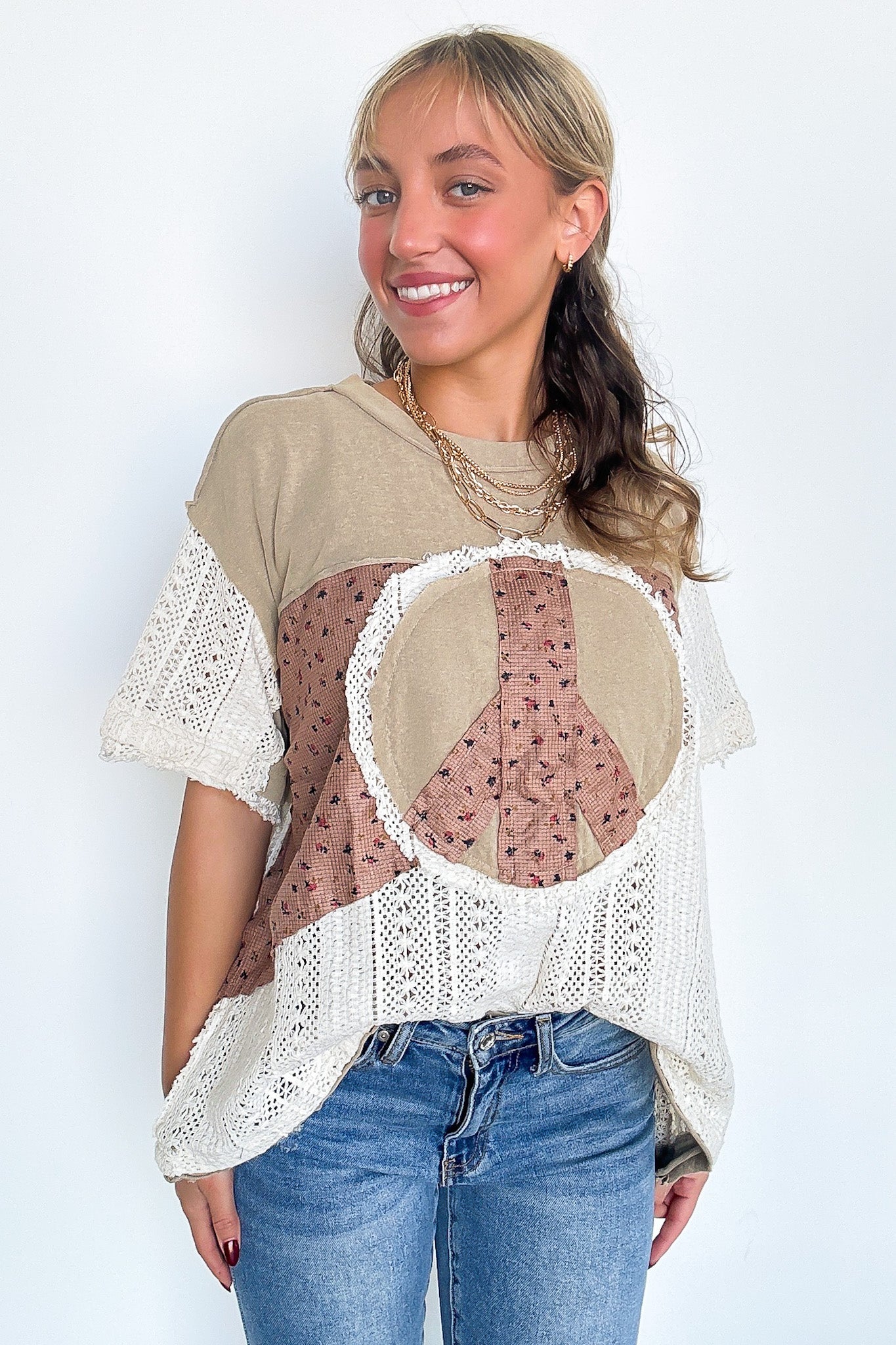Far Out Peace Sign Contrast Top - FINAL SALE - Madison and Mallory