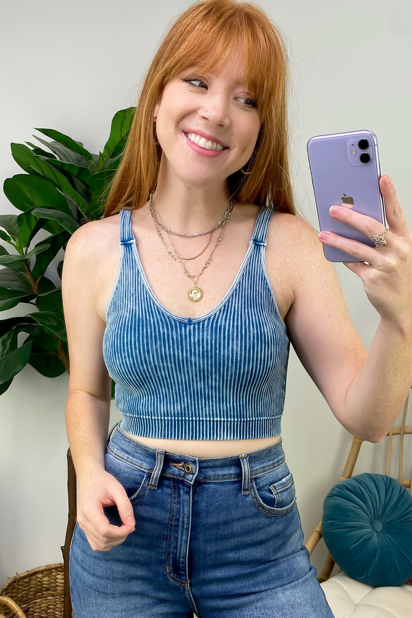 Teal / SM Farran Washed Ribbed Padded Bra Tank Top - FINAL SALE - Madison and Mallory