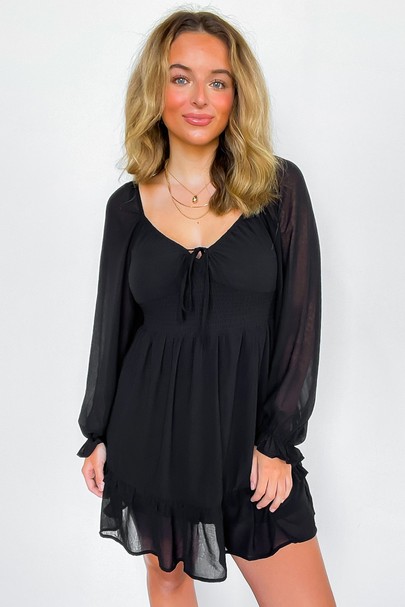 Black / S Favorite Inspiration Empire Smocked Long Sleeve Dress - FINAL SALE - Madison and Mallory