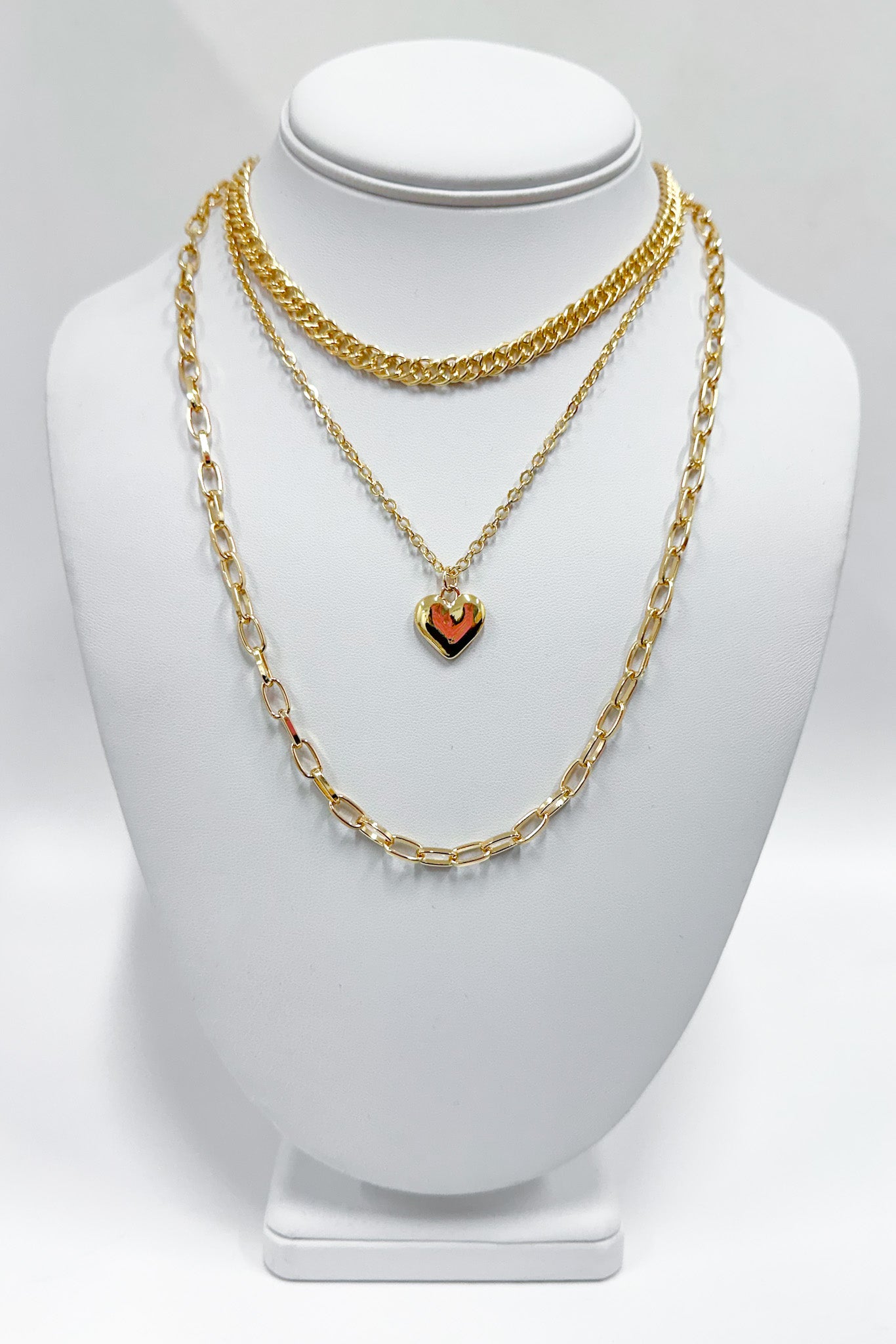 Gold Flirty Icon Chain Layered Heart Necklace - Madison and Mallory