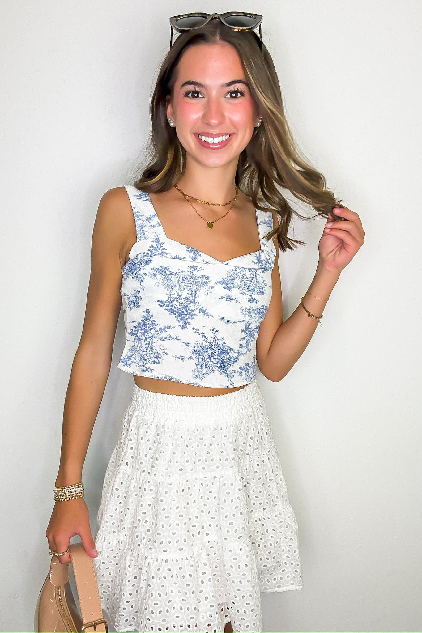 Blue / S Floral Belle Sweetheart Tank Top - Madison and Mallory