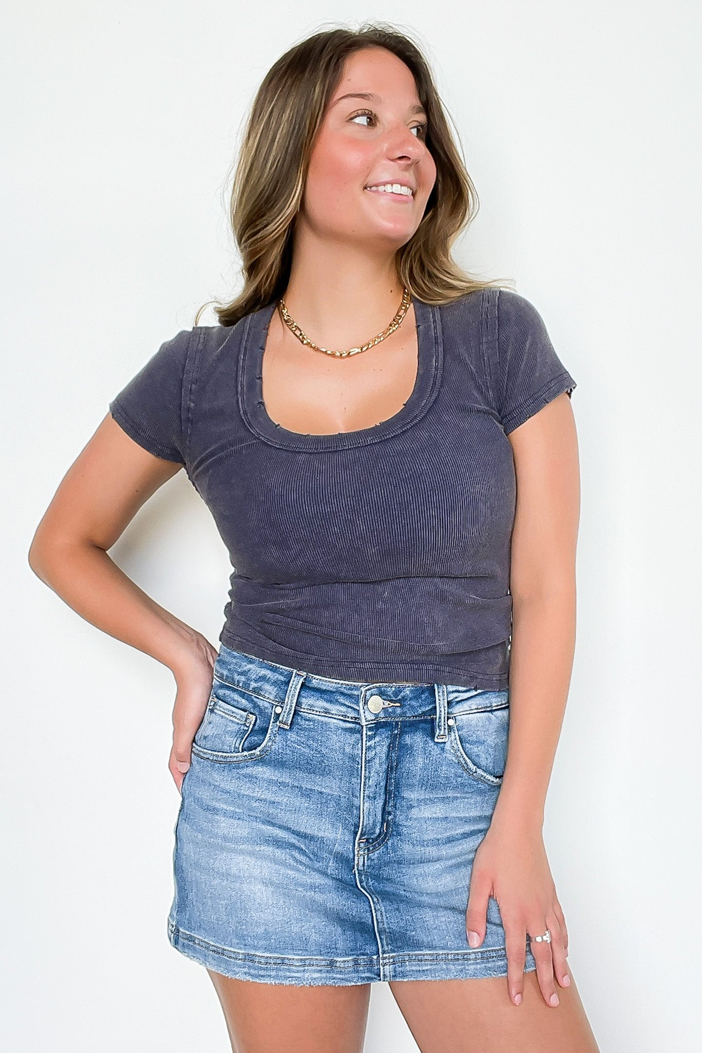 Fray Theory Scoop Neck Distressed Top - Madison and Mallory