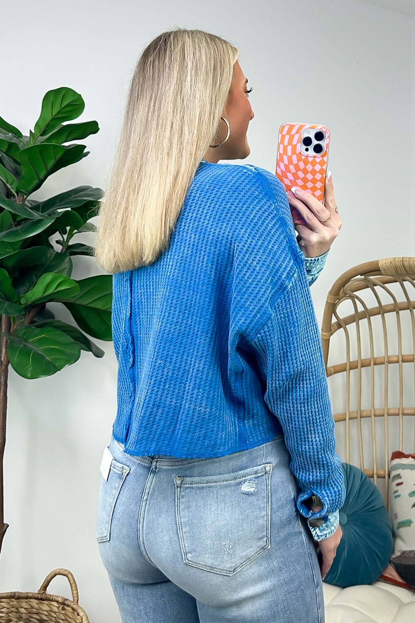 Friday Feelings Acid Wash Cropped Waffle Knit Shacket - FINAL SALE - Madison and Mallory