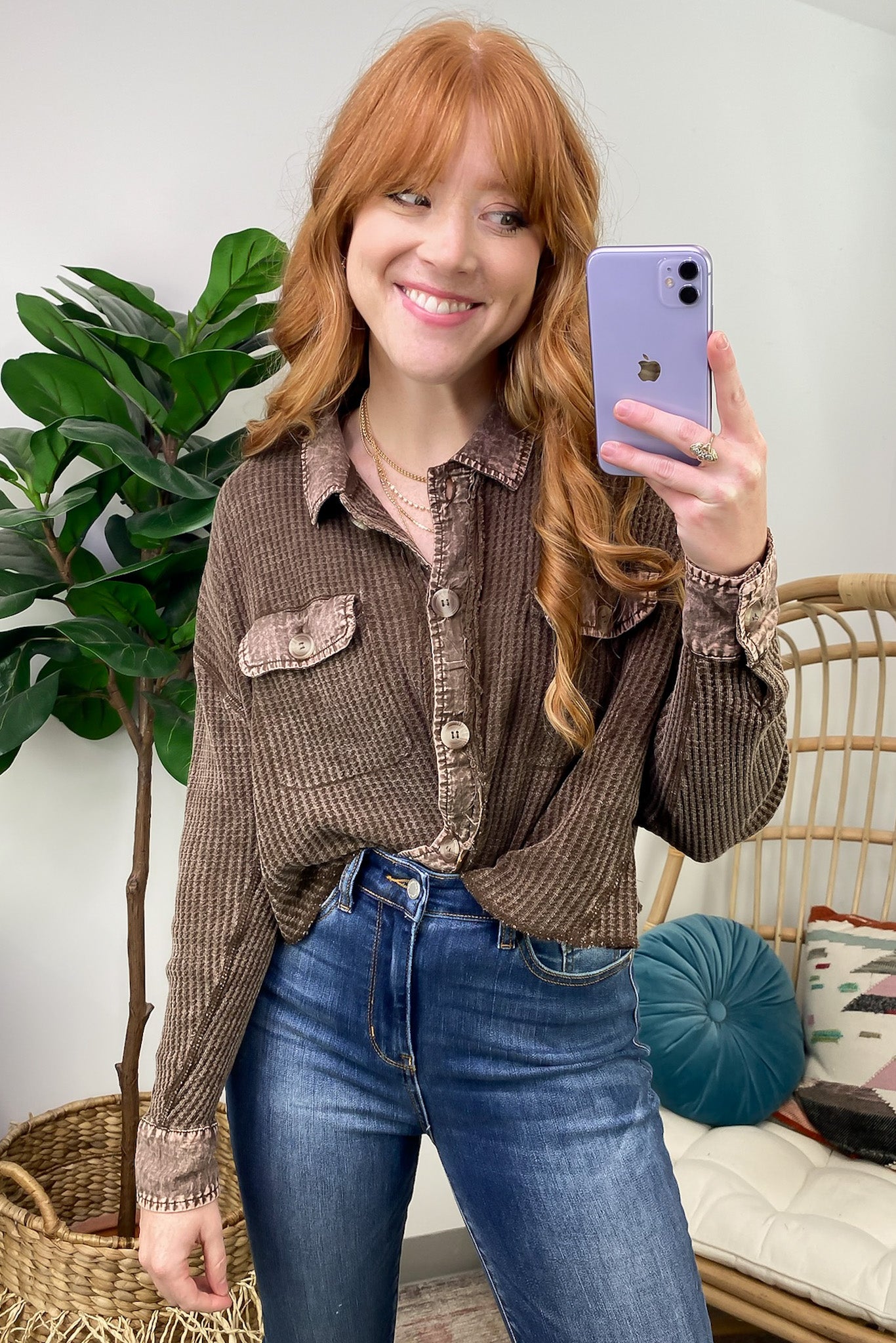 Friday Feelings Acid Wash Cropped Waffle Knit Shacket - FINAL SALE - Madison and Mallory