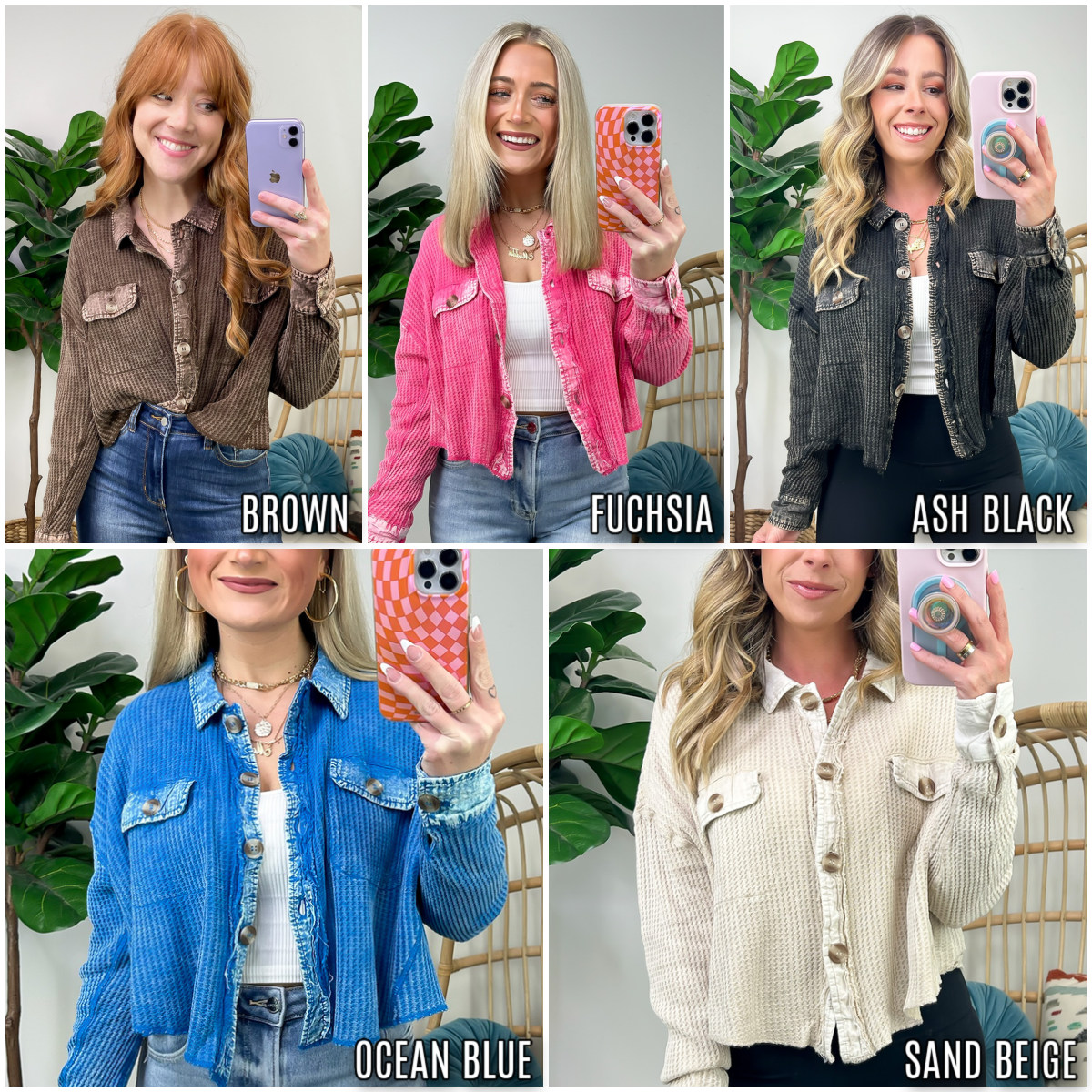 Friday Feelings Acid Wash Cropped Waffle Knit Shacket - FINAL SALE - Madison and Mallory