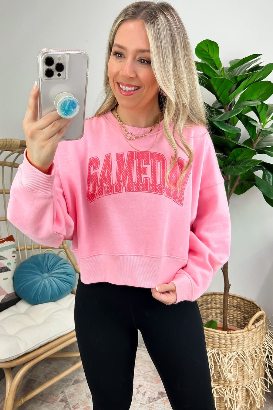 Sea Pink / S Game Day Graphic Cropped Sweatshirt - BACK IN STOCK - Madison and Mallory
