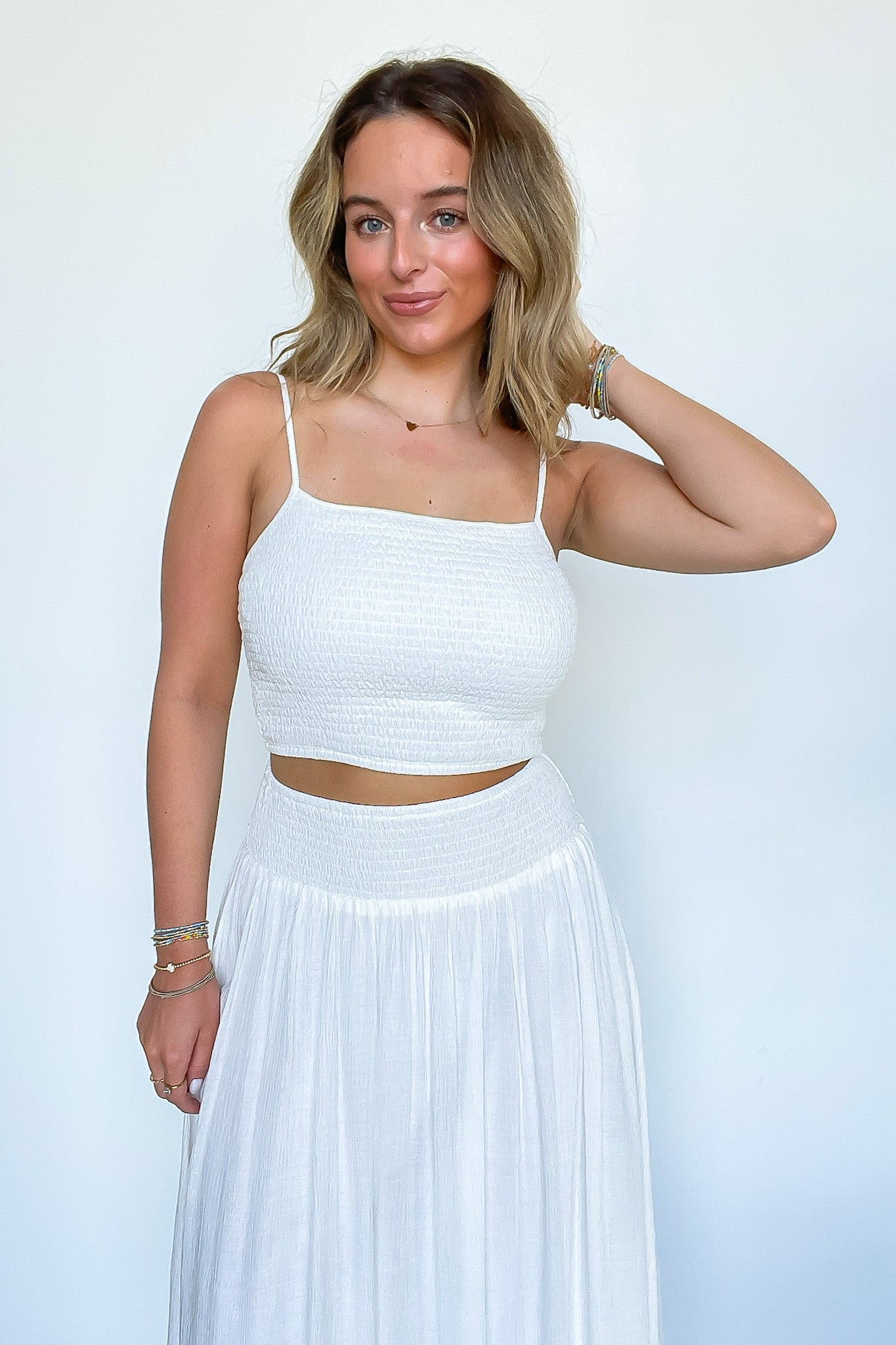 White / XS Georgiana Smocked Waist Maxi Top and Skirt Set - Madison and Mallory