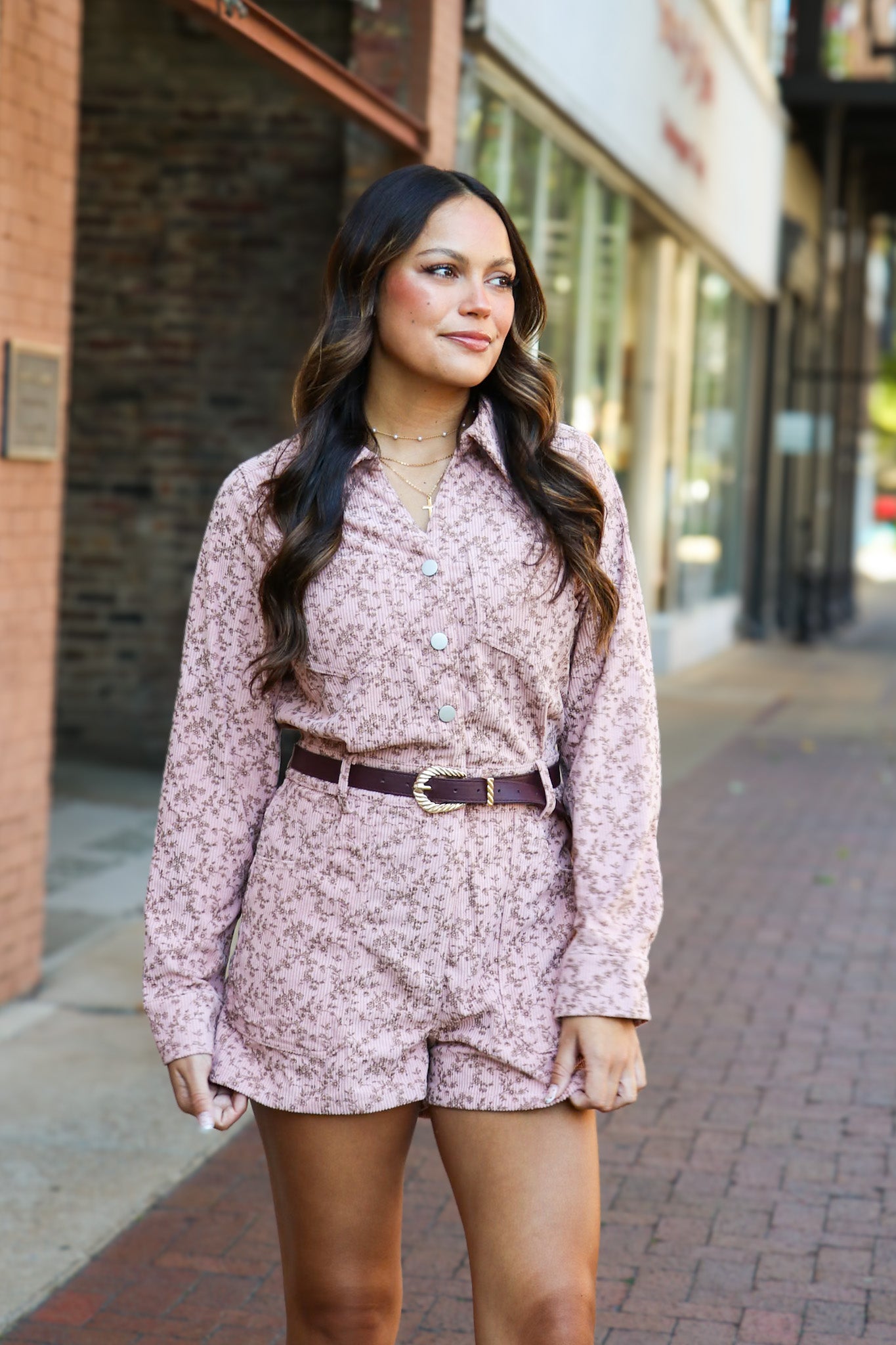 Golden Hour Printed Corduroy Button Down Romper