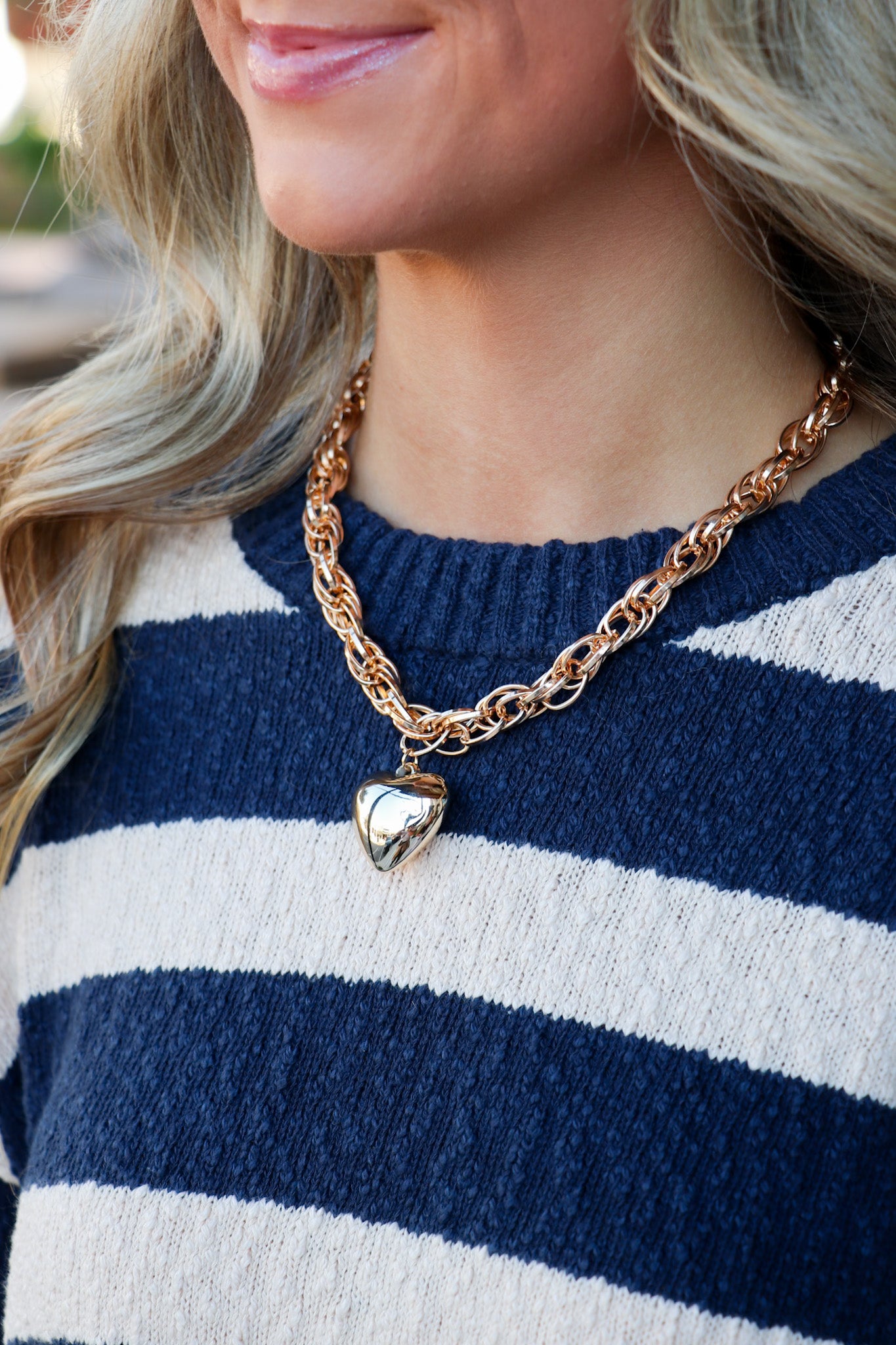 Golden Crush Puffy Heart Chain Necklace