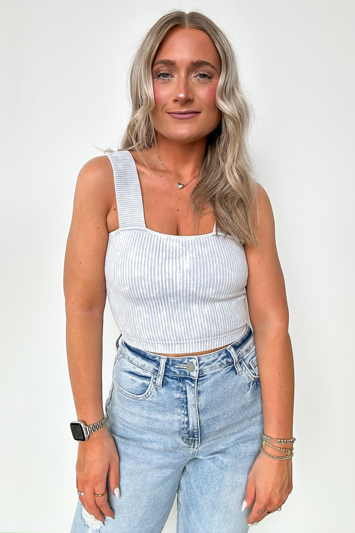 Light Gray / SM Good Karma Ribbed Square Neck Tank Top - FINAL SALE - Madison and Mallory