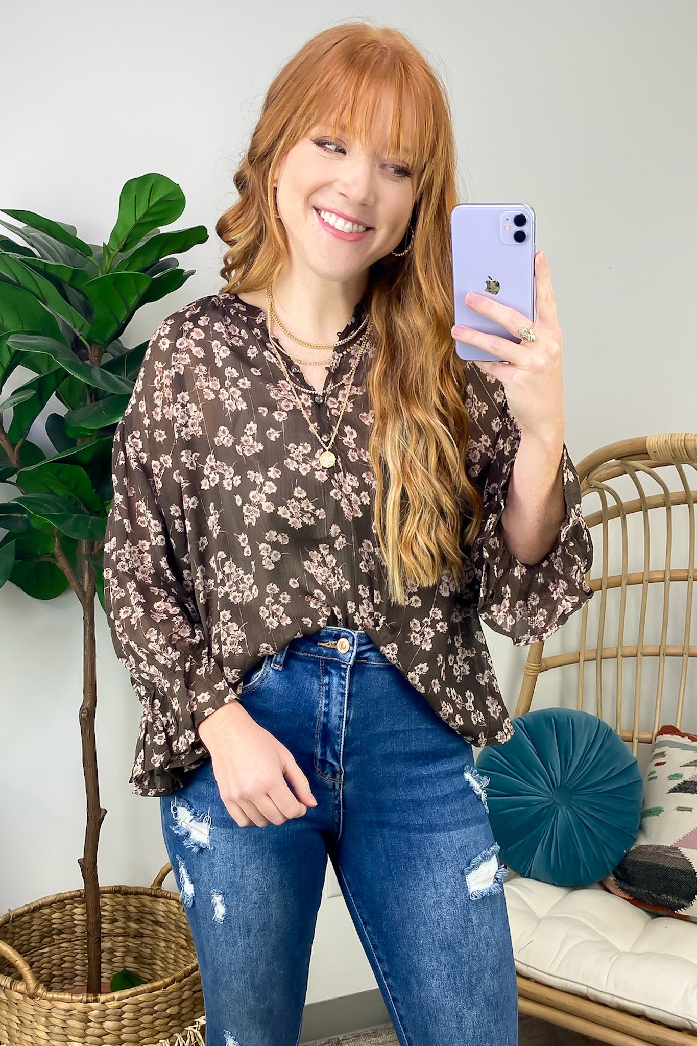  Graceful Energy Button Detail Floral Top - FINAL SALE - Madison and Mallory