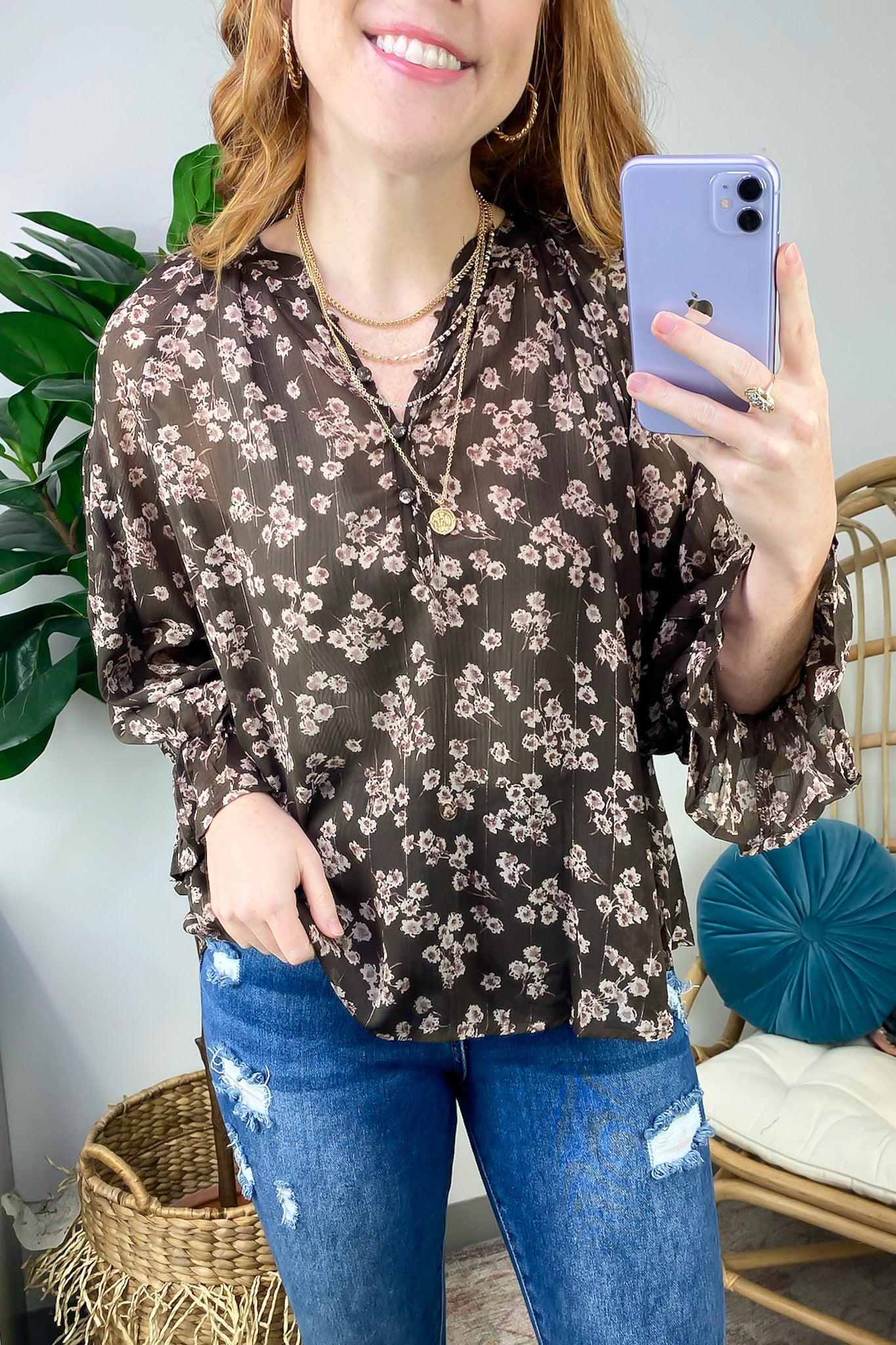  Graceful Energy Button Detail Floral Top - FINAL SALE - Madison and Mallory